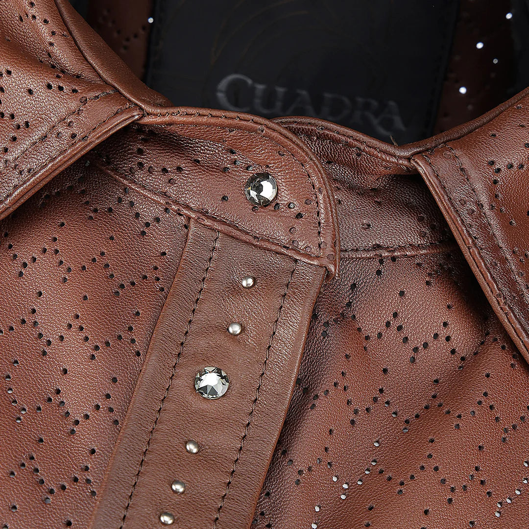 M353COC Women's Western Fashion Lambskin Leather Camisole - Brown Cuadra Style for Cowgirl Outfits & Rodeo Events