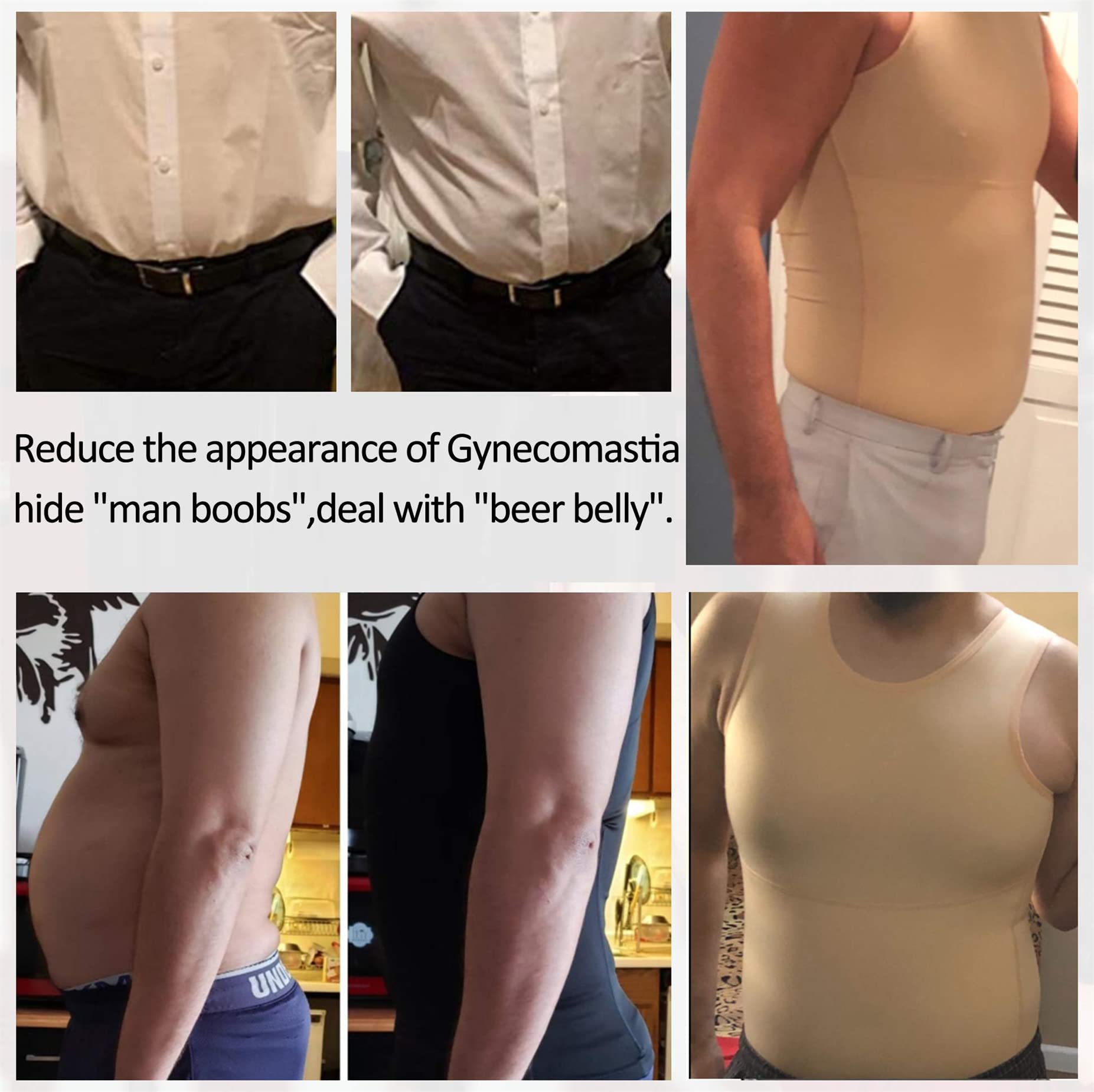 Men's Compression Shirt Slimming Body Shaper Vest - Workout Tank Top with Abdomen Support for Gym, Running & Fitness Training