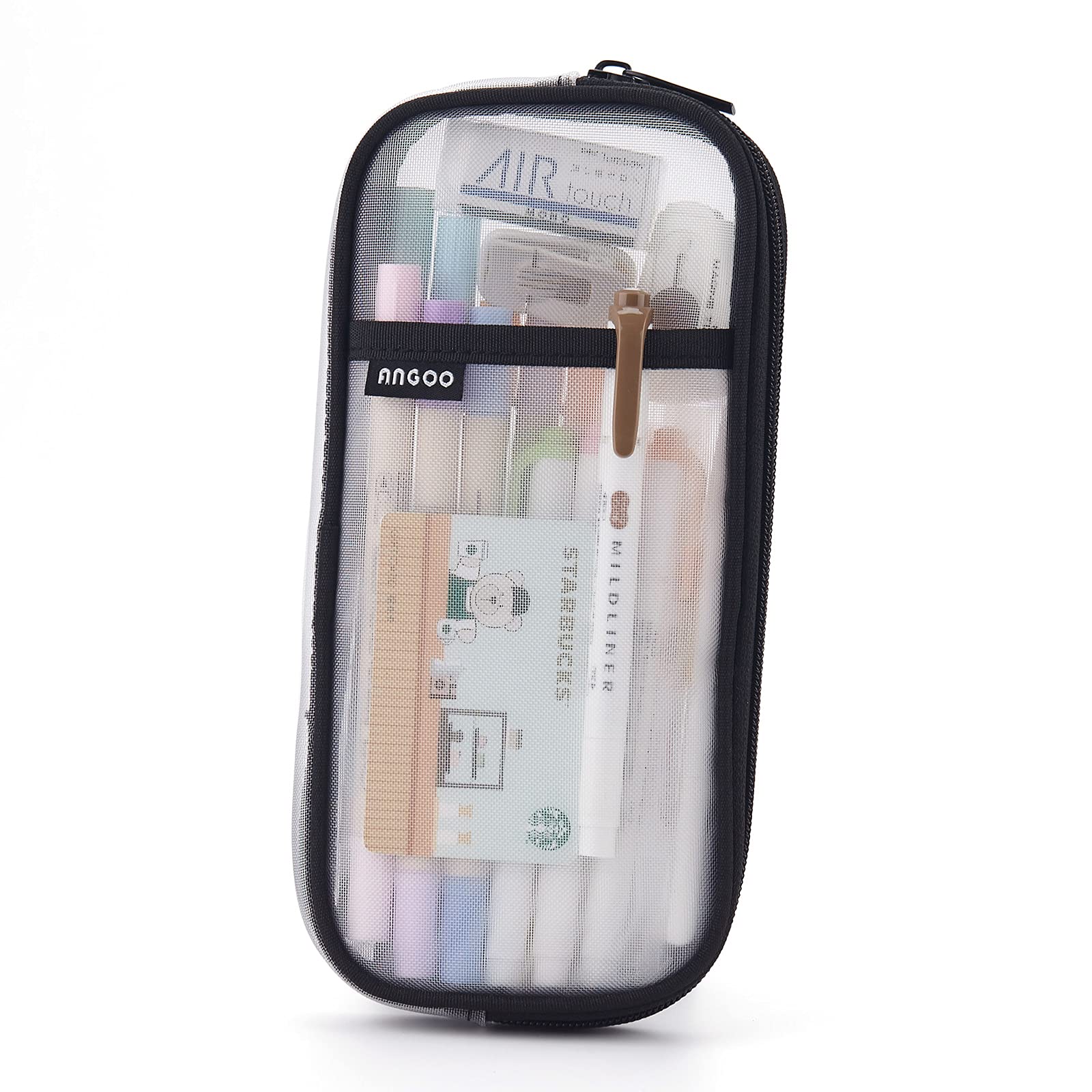 EASTHILL Grid Mesh Zipper Pencil Case - Clear Transparent Makeup Pouch for School, Office & Travel - Multi-Purpose Stationery Organizer for Teens, Girls & Boys (Black) - Perfect for Cosmetics, Pens & Small Accessories Storage