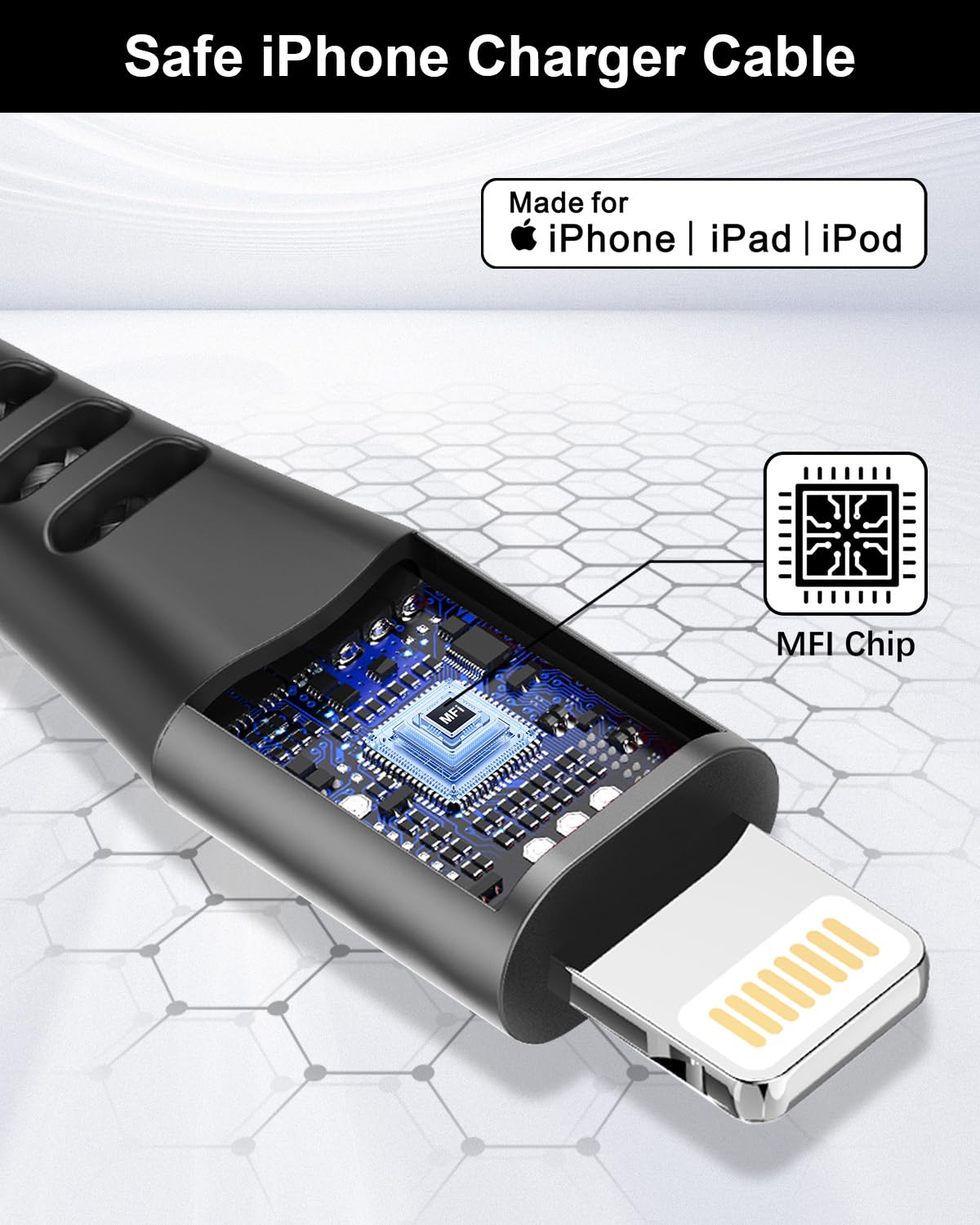 Apple MFi Certified iPhone Charger Cable 2M 3Pack - Fast Charging Lightning Cable USB to Lightning Cord for iPhone 14/13/12/11 Pro Max/X/XS/8/7 & iPad - Perfect for Home, Office & Travel Charging Needs