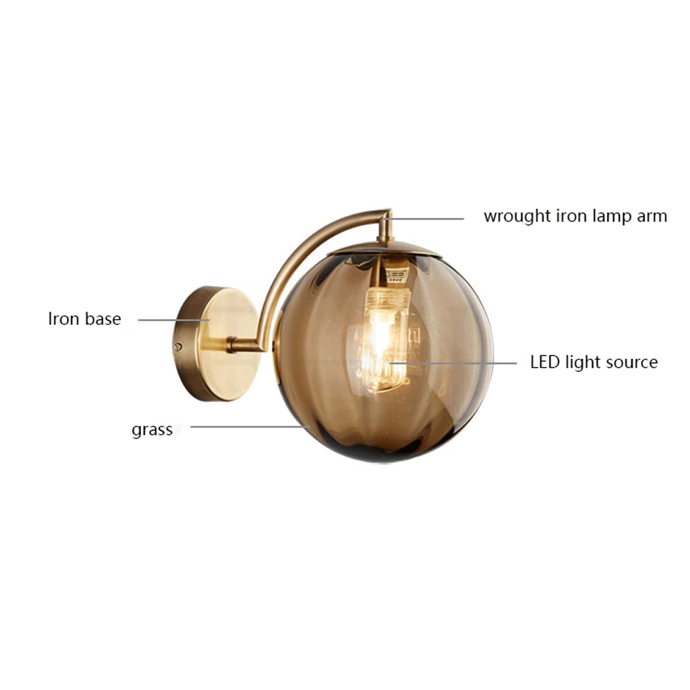 Modern Wrought Iron Glass Ball Wall Lamp - LED Bedside Lighting for Bedroom, Living Room & Dining Room - Elegant Postmodern Wall Light Fixture for Home Decor