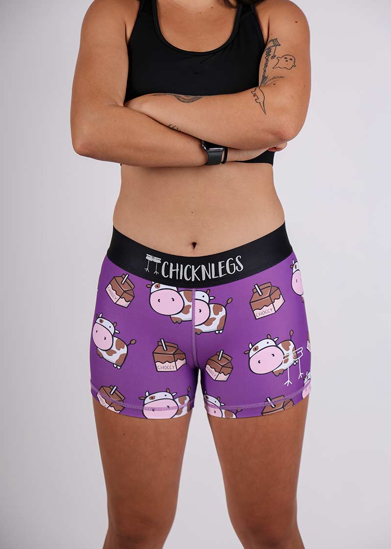 Women's High Waist 3-Pack Compression Shorts - Moisture Wicking Workout Leggings for Running, Yoga & Gym - Choccy Cows Brand Athletic Wear