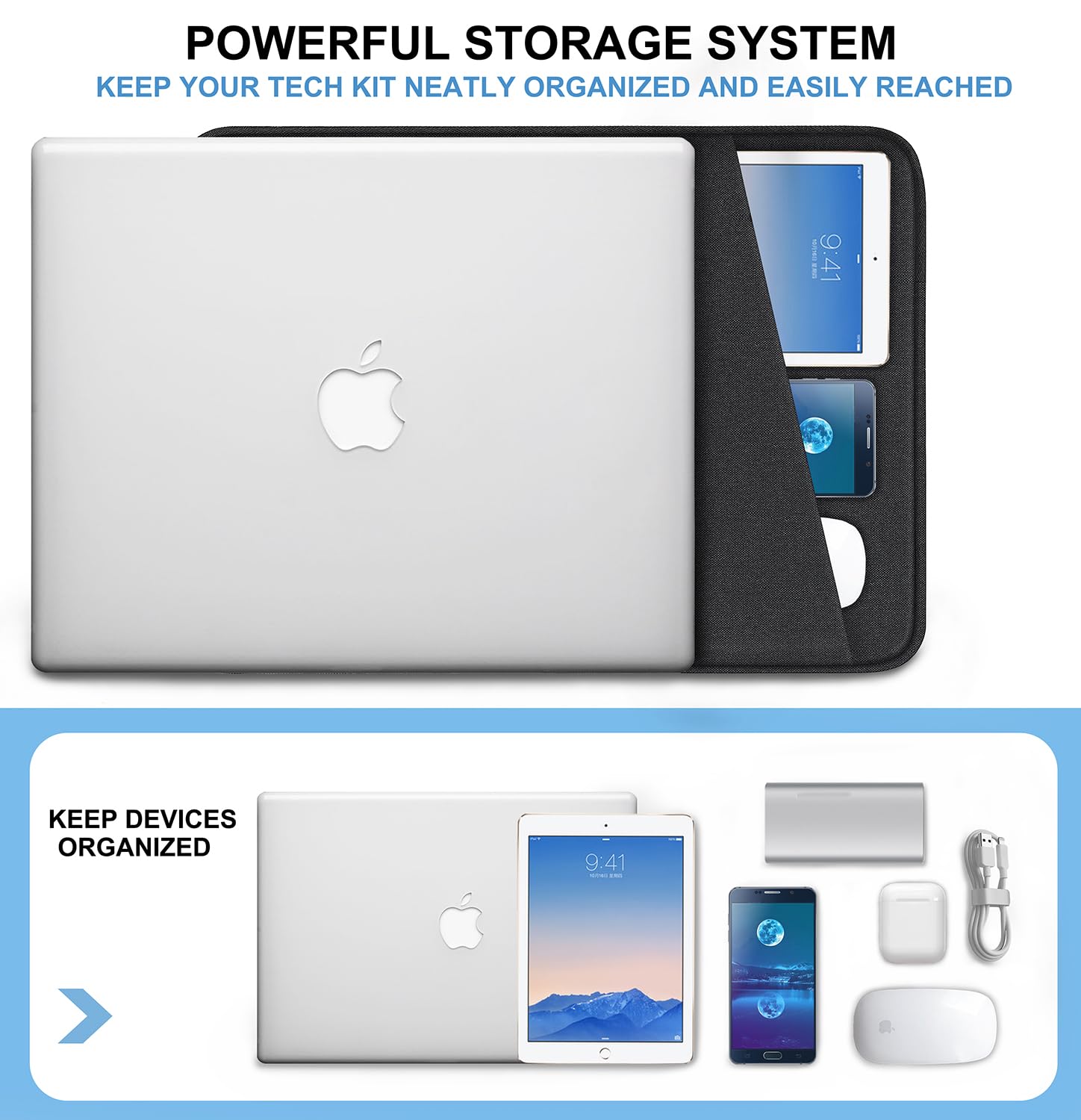 13.3 Inch Shockproof Laptop Sleeve Case with Accessory Pocket - Protective MacBook Air/Pro 13-13.3 & 14 Inch Cover - Portable Neoprene Computer Bag (Black) - Perfect for Travel, Office & School Use