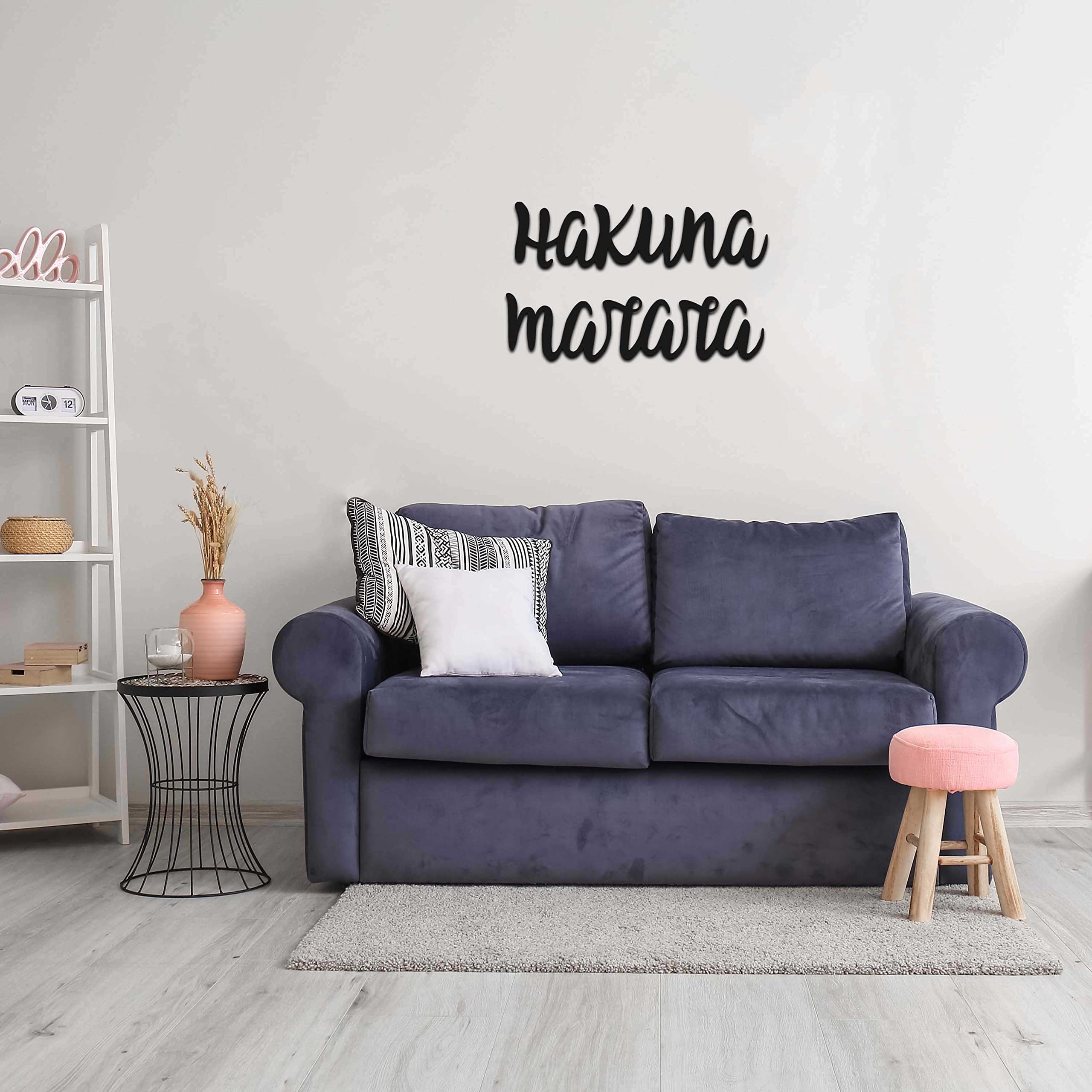 Black Metal Wall Art Decor - Modern Home & Living Room Wall Hanging - Large Iron Wall Art for Contemporary Interior Design - Perfect for Living Room, Bedroom, Office & Dinning Room Decoration - Hakuna Matata M2 Metal Wall Art