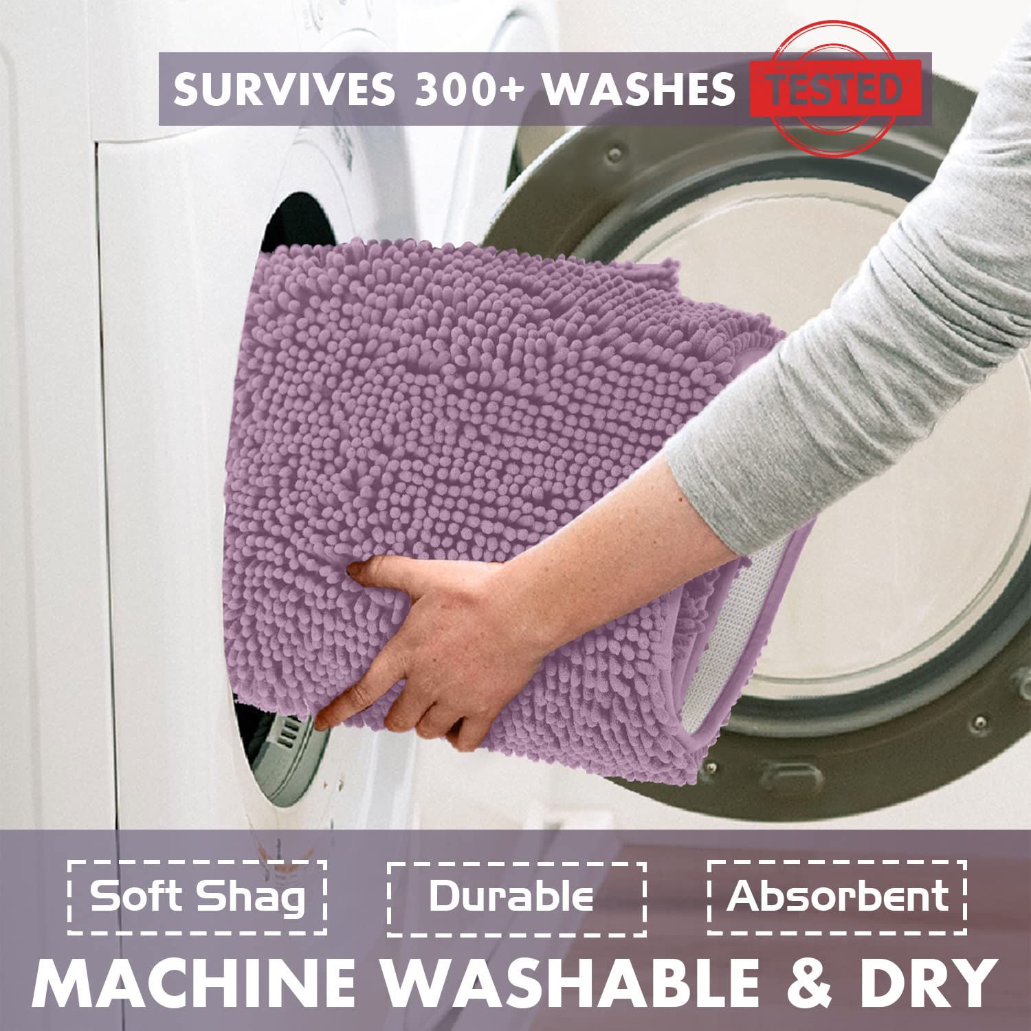 Ultra Soft Chenille Plush Bath Rugs - Non-Slip Microfiber Floor Mats for Bathroom, Kitchen, Entryway & Living Room (30x20 Inches, Mauve) - Perfect for Cozy Home Decor & High-Traffic Areas