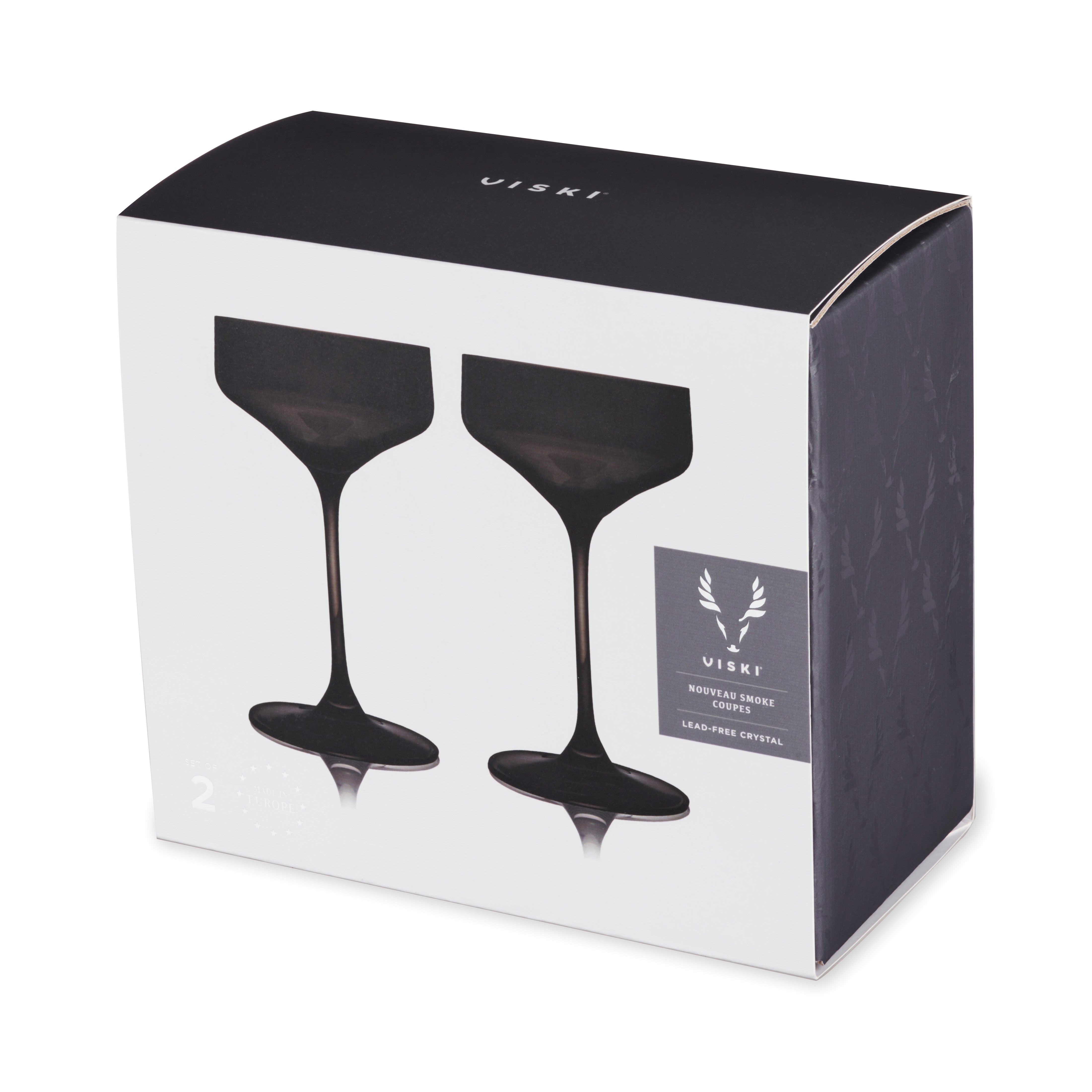 Premium Reserve Nouveau Crystal Coupe Glasses - Elegant Smoke-Colored Set of 2 - Perfect for Cocktails, Champagne & Special Occasions
