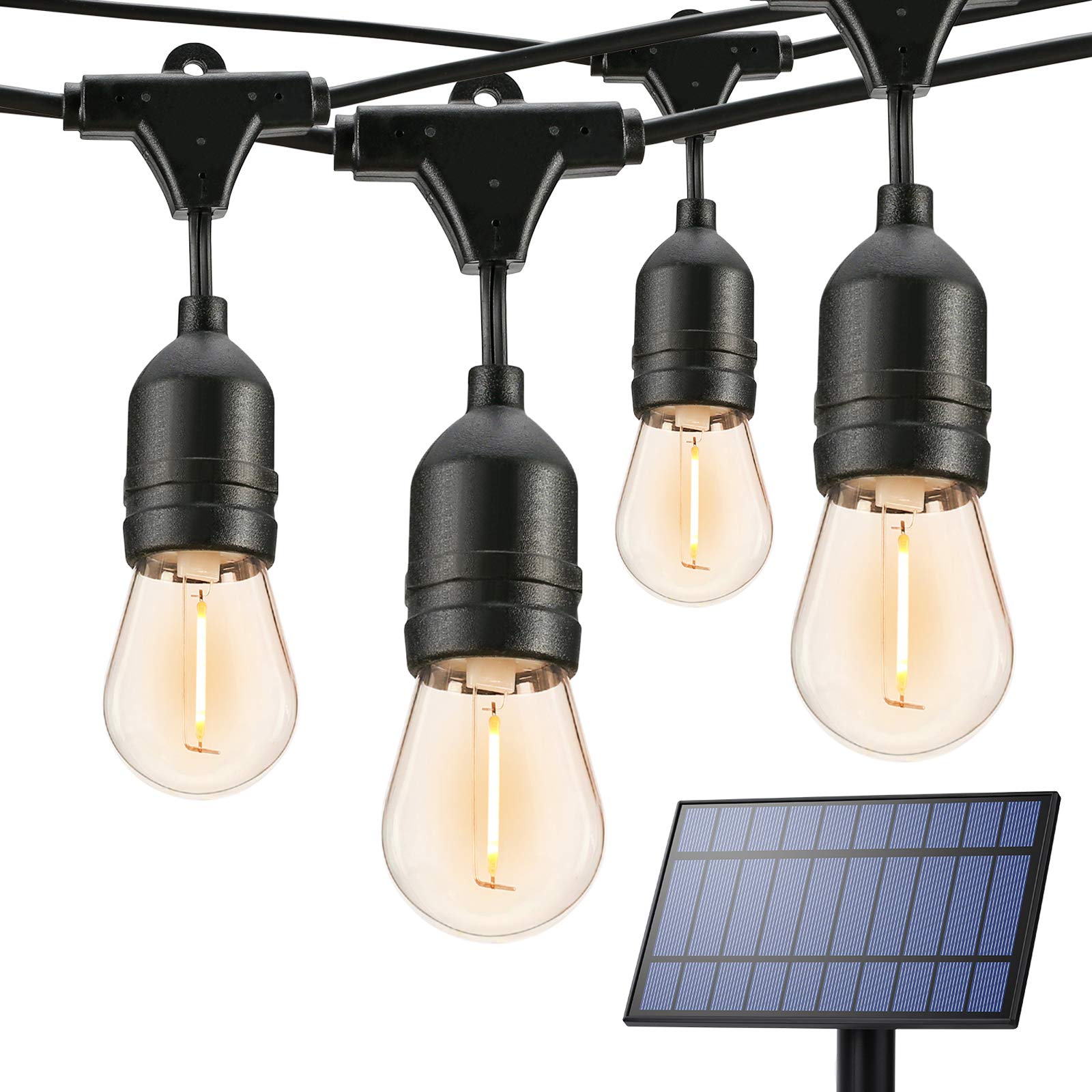BrizLabs 39ft Outdoor Solar String Lights - 16 LED Shatterproof Bulbs, Waterproof S14 Solar Powered Hanging Lights with 4 Modes (2700K Warm White) for Patio, Garden, Backyard, Gazebo, Porch, Balcony - Perfect for Outdoor Parties, Weddings & Nighttime Ambiance