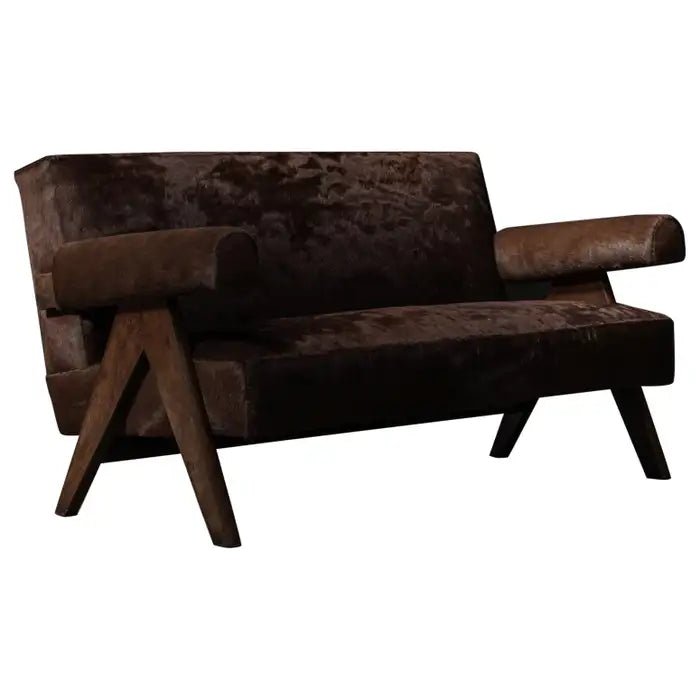 Handmade Pierre Jeanneret Cognac Leather Sofa - Mid-Century Modern Brown Leather Couch for Living Room, Lounge & Office Decor