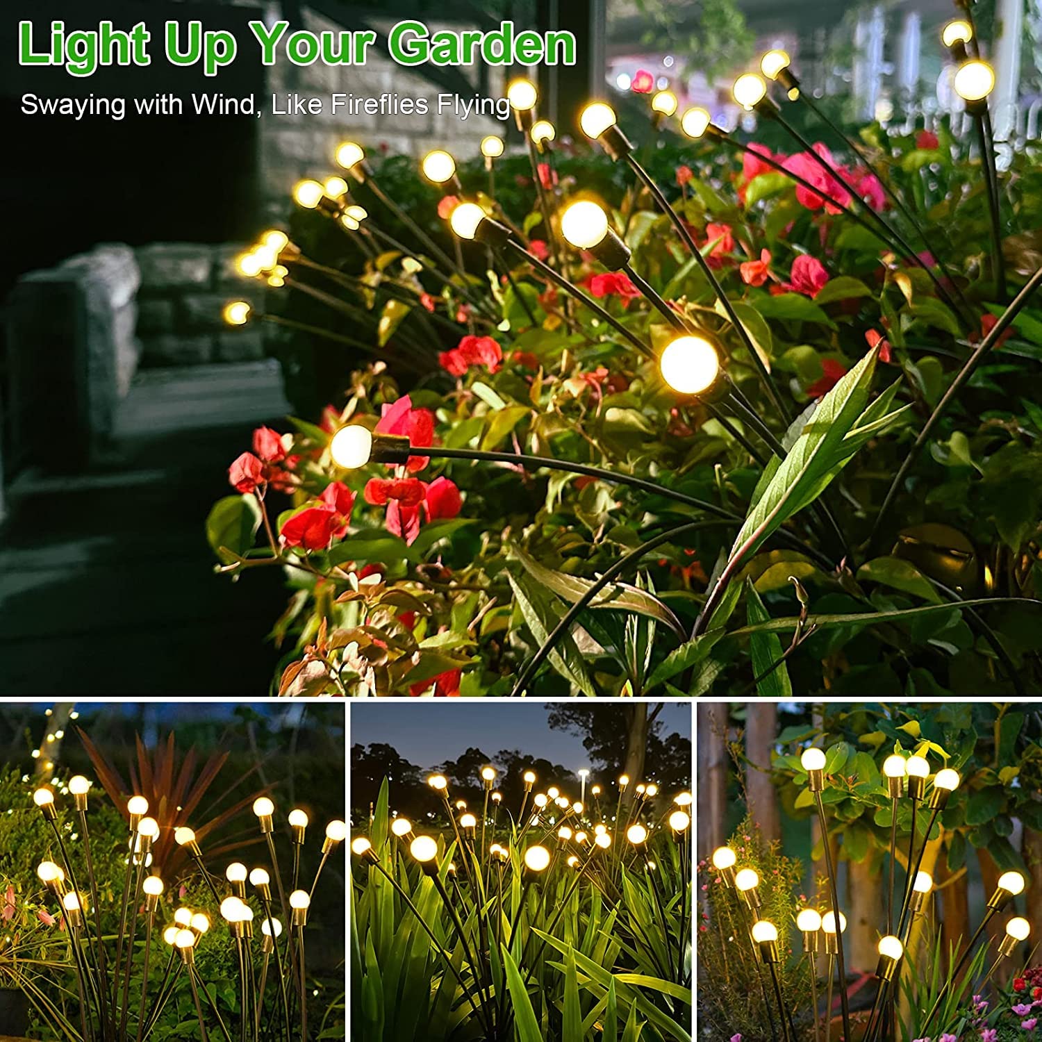 20LED Solar Garden Lights - 2 Pack Upgraded Waterproof Outdoor Solar Swaying Lights with 2 Lighting Modes, Warm White Firefly Lights for Yard, Patio, Pathway & Landscape Decoration | Perfect for Evening Ambiance & Garden Parties
