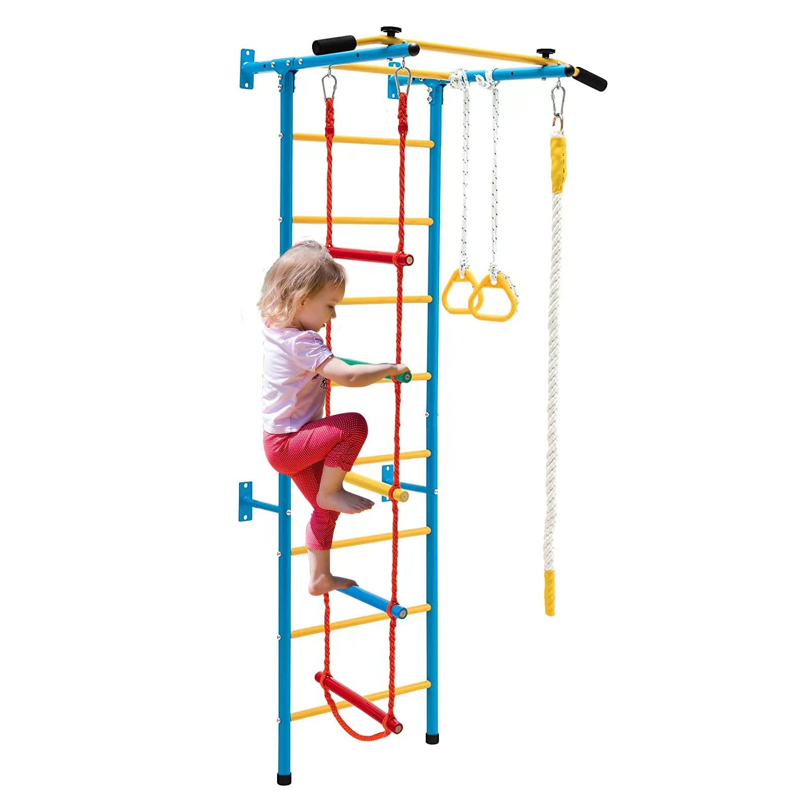 Tongmo Kids Climbing Toys - Indoor Metal Gym Set for Exercise & Play | Includes Rope Ladder, Pull-up Bar, Wall Ladder, Gymnastic Rings | Perfect for Home Playrooms, Backyard Fun & Toddler Physical Development