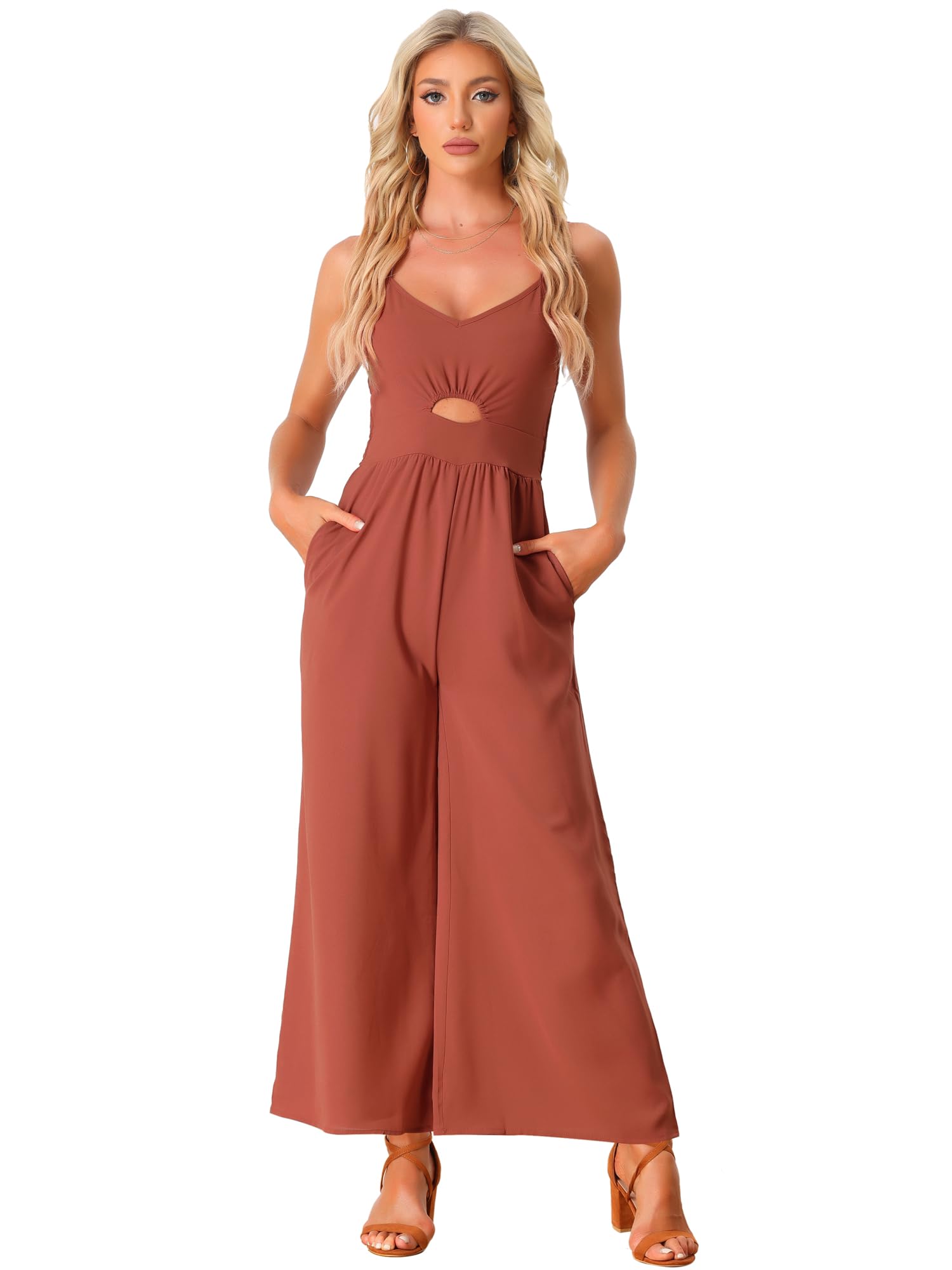 Allegra K Women's Casual Sleeveless Smocked Wide Leg Romper Jumpsuit - Summer Beach Outfit, Vacation Wear, Boho Chic Fashion