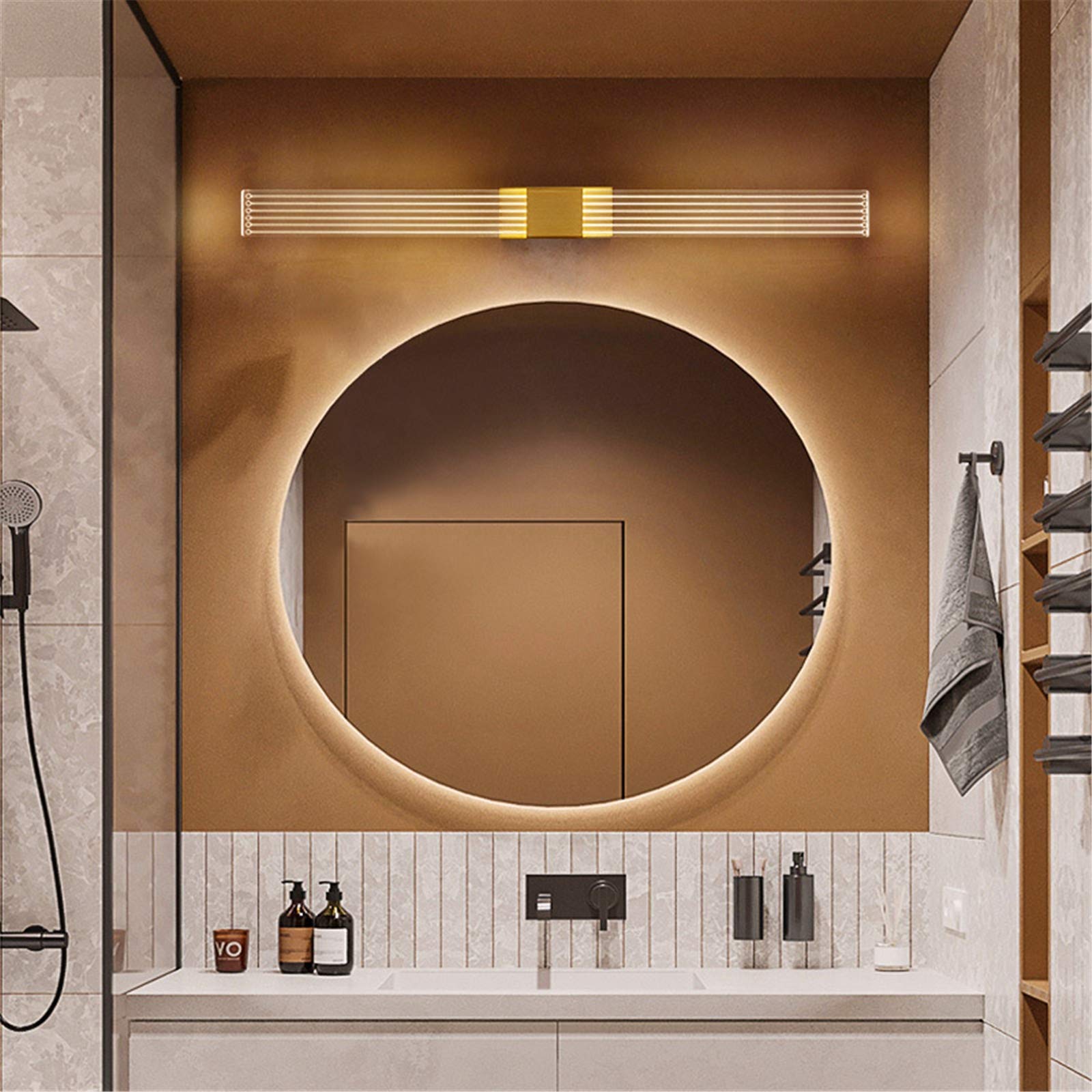 Nordic LED Mirror Front Light 3000K - Ultra Bright Makeup Vanity Light, Warm White IP44 Waterproof Bathroom Mirror Cabinet Lamp - Modern Gold Wall Lighting Fixture 35cm for Bathroom, Dressing Room & Makeup Area