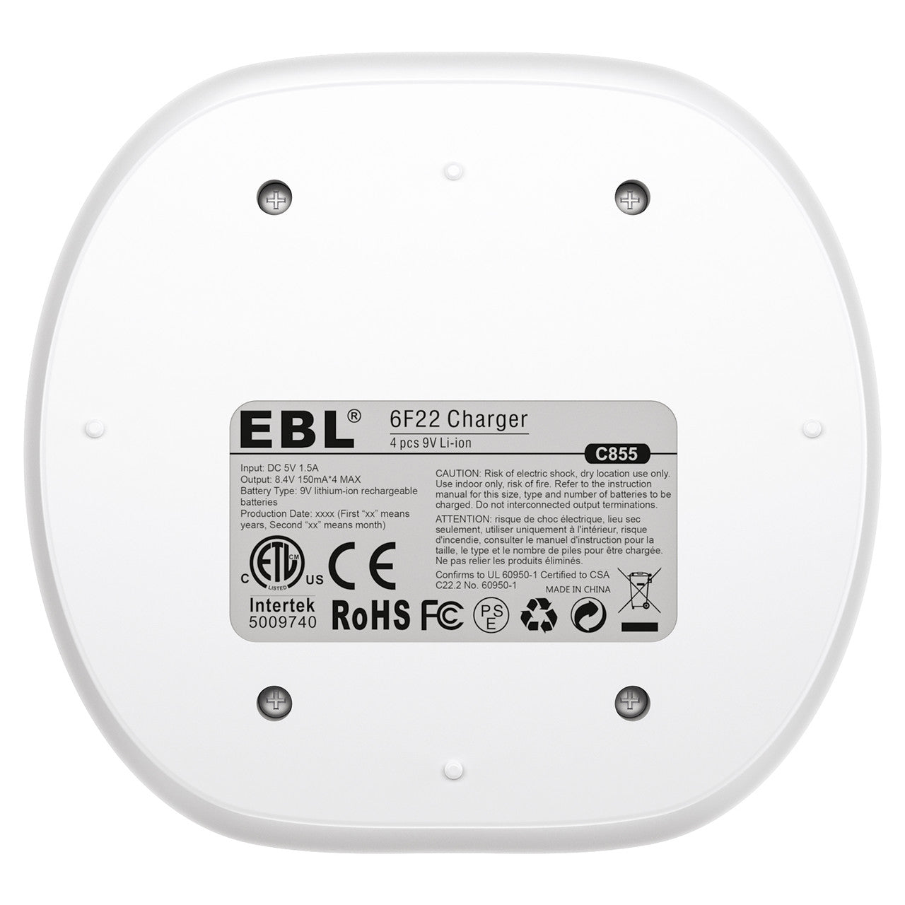 EBL 4 Bay 9V Battery Charger for Li-ion/NiMH/NiCd Rechargeable Batteries - Fast Charging for Smoke Detectors, Guitar Pedals & More