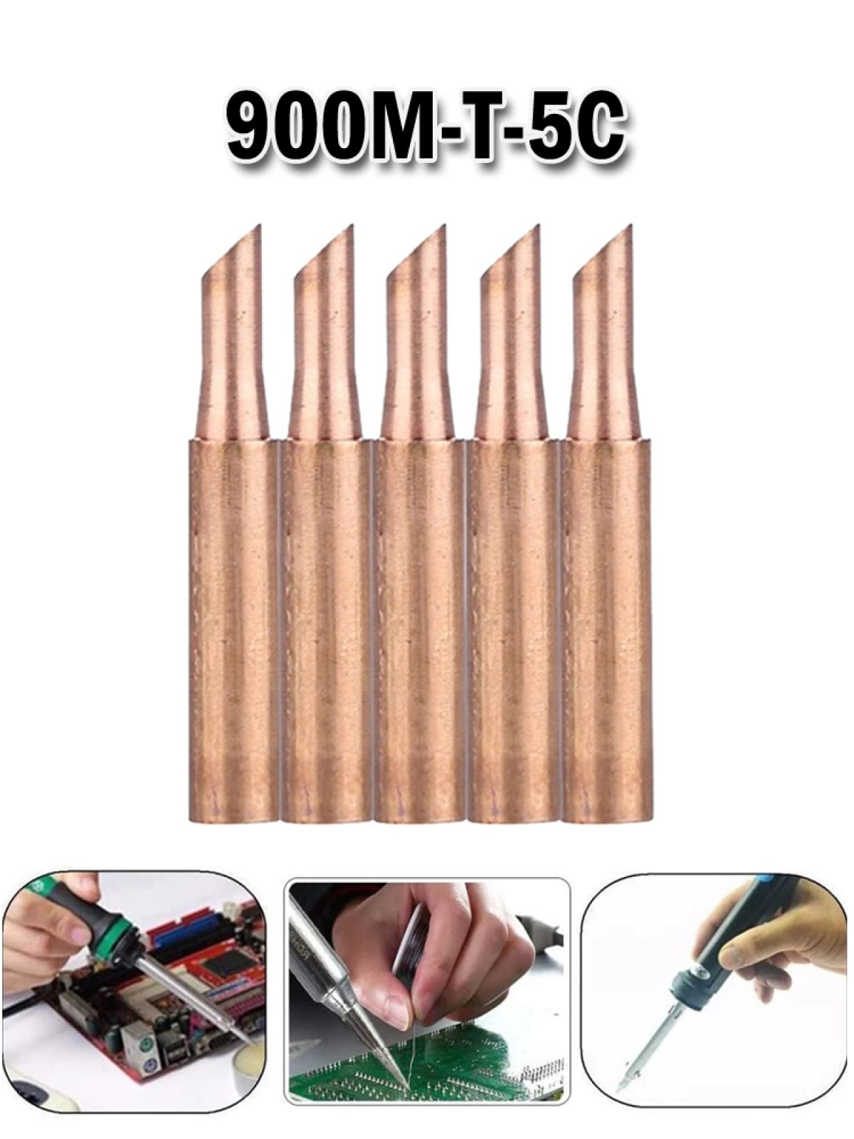 5pcs 900M-T-5C Soldering Iron Tips - Pure Copper Replacement Tips for 936 Soldering Station - High Performance Welding & Soldering Accessories for Electronics Repair, DIY Projects, and Workshop Equipment