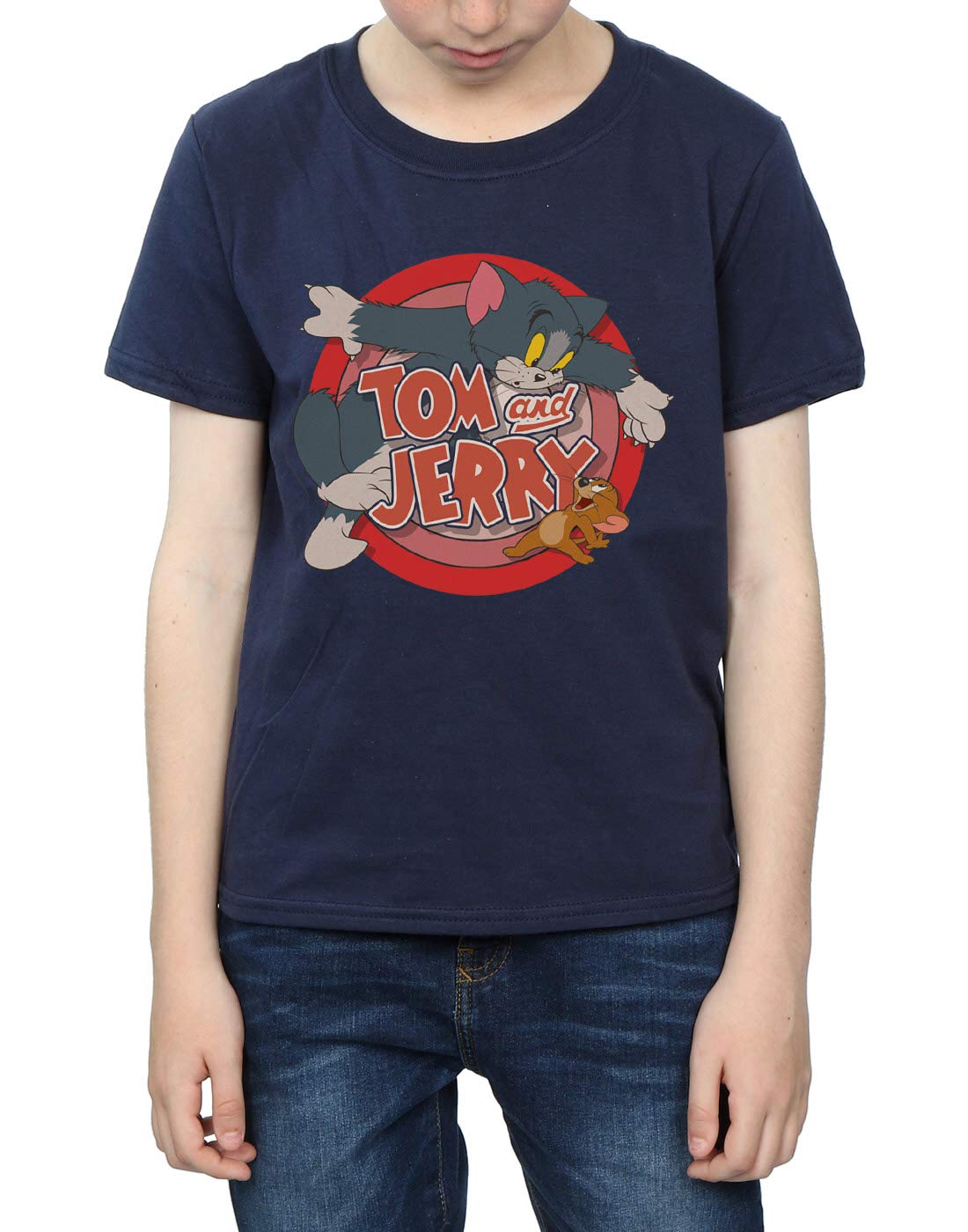TOM and JERRY Boys Classic Cartoon Print T-Shirt - Navy Blue Short Sleeve Cotton Tee for Kids 7-8 Years | Casual Wear, Birthday Gifts, Cartoon Lovers Outfit