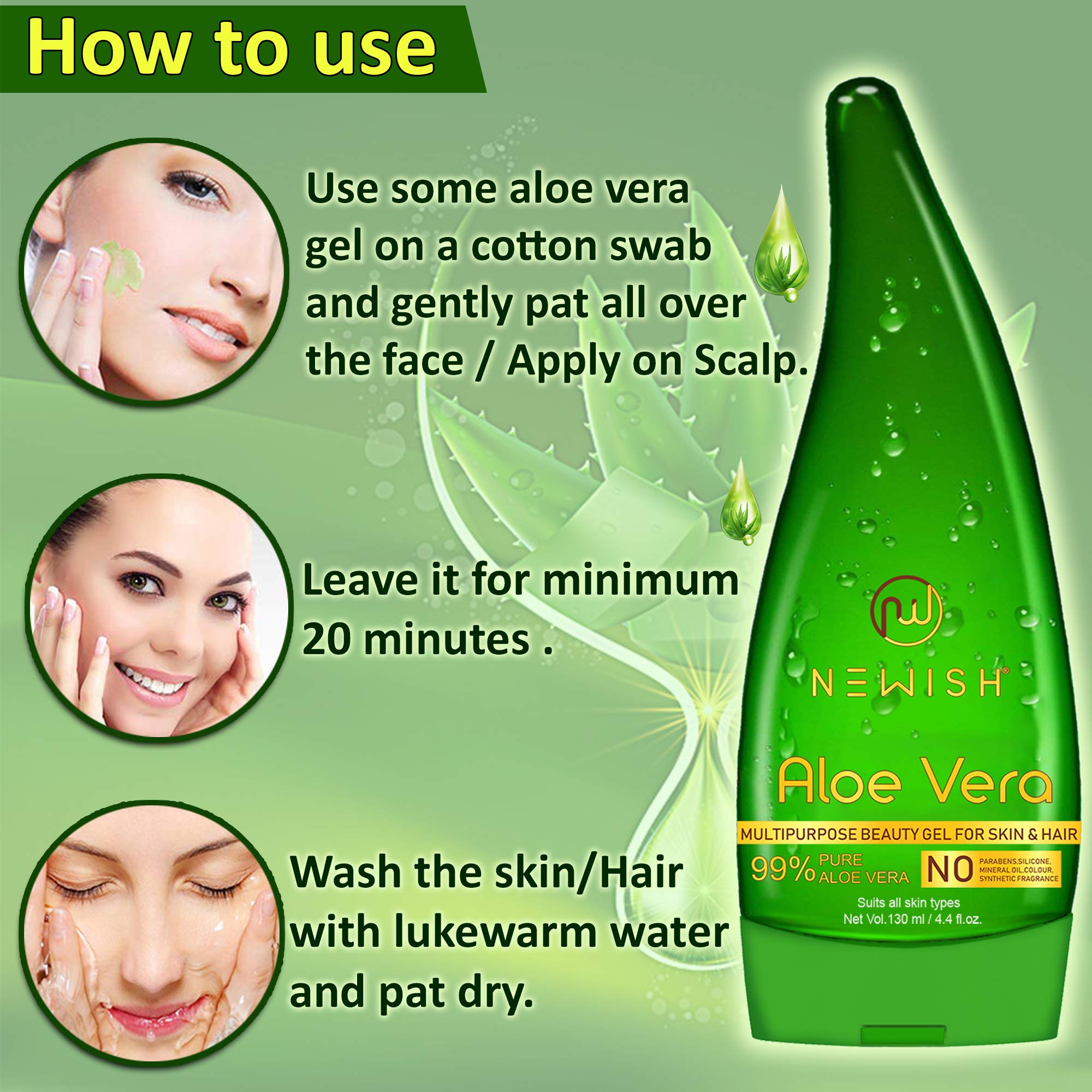 99% Pure Aloe Vera Gel for Face, Skin & Hair Care - 130ml (2 Pack) | Natural Moisturizer for Glowing Skin | Men & Women | Sunburn Relief, After Shave, Hair Mask & Daily Hydration