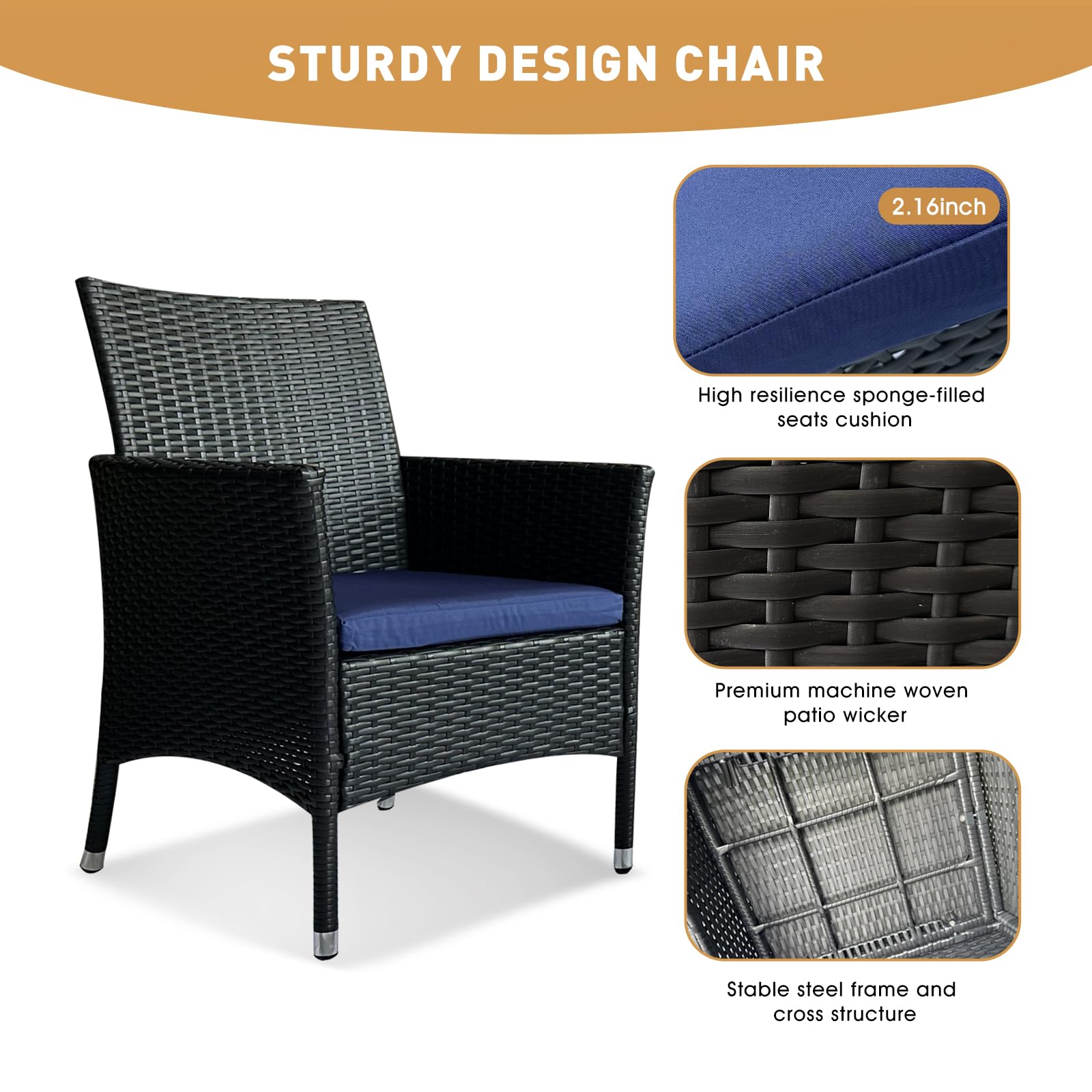 4-Piece Outdoor Sectional Patio Furniture Set with Rattan Wicker Chairs & Comfortable Cushions - Coffee/Blue - Perfect for Backyard, Garden, Poolside & Outdoor Entertaining