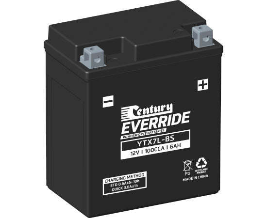 Century 12V 6Ah YTX7L-BS Motorcycle Battery - High-Performance Powersports Battery for ATV, Scooter, UTV & Dirt Bike - Reliable Cold Cranking & Long Lifespan - Perfect for Off-Road Adventures & Daily Commuting