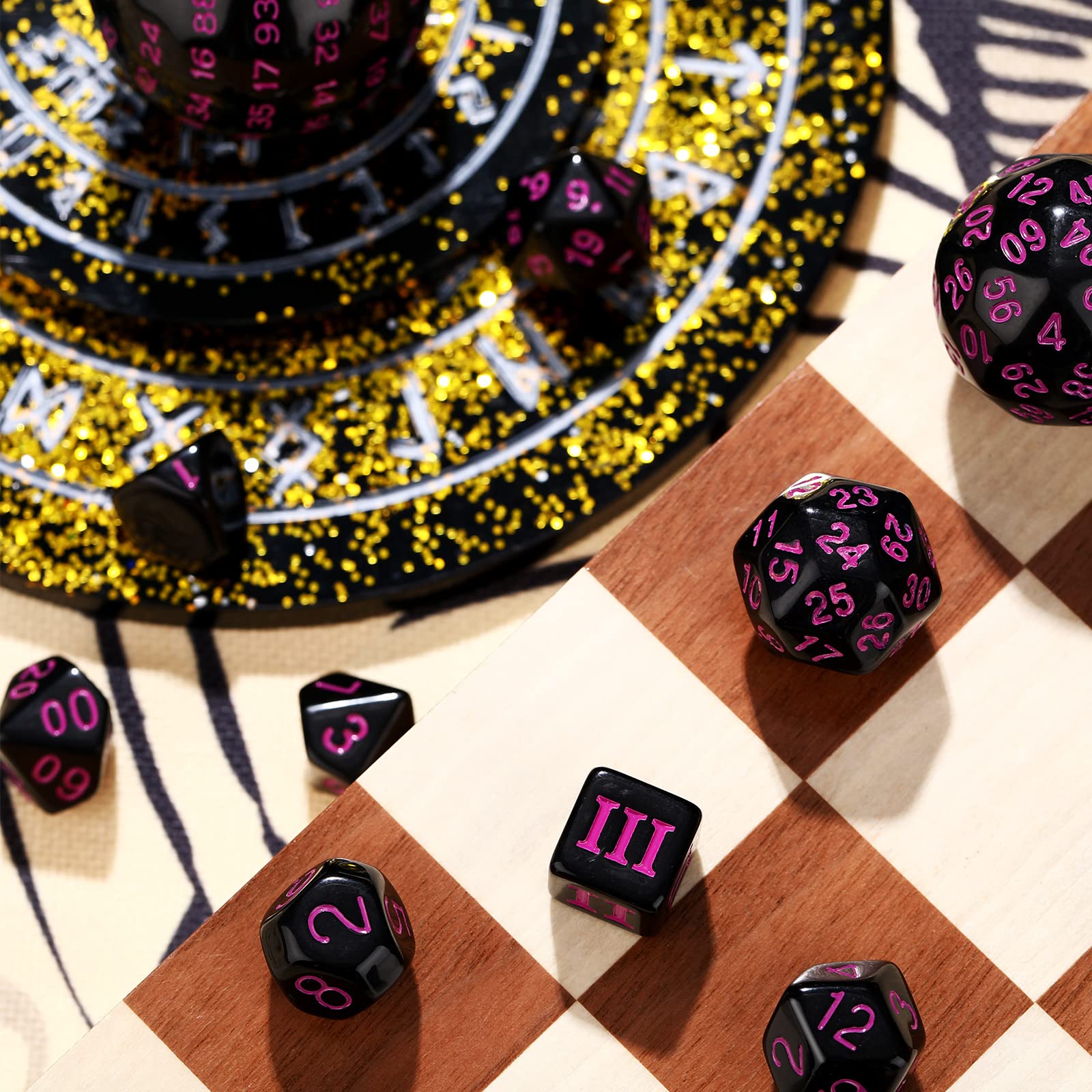 15-Piece Complete Polyhedral Dice Set D3-D100 | Opaque Black & Purple RPG Dice for Dungeons & Dragons, Pathfinder | Perfect for Tabletop Role-Playing Games, Board Game Nights & Party Supplies