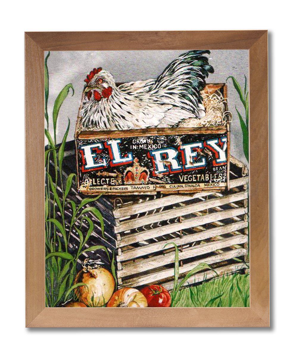 Country Farm Chicken Wood Box Nest Folk Wall Art Print - Rustic Farmhouse Decor for Kitchen, Living Room & Bedroom