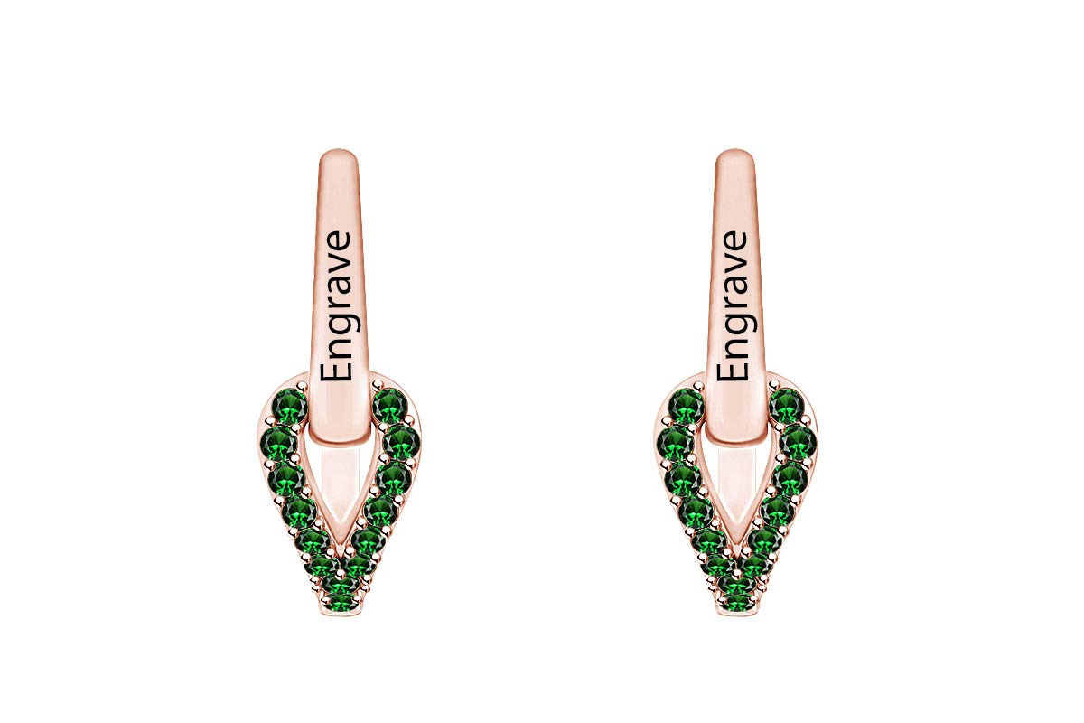 Personalized Engraved Simulated Birthstone Fashion Hoop Earrings - 14k Rose Gold Plated Sterling Silver Jewelry for Women | Gift for Mom, Birthday, Anniversary & Everyday Wear