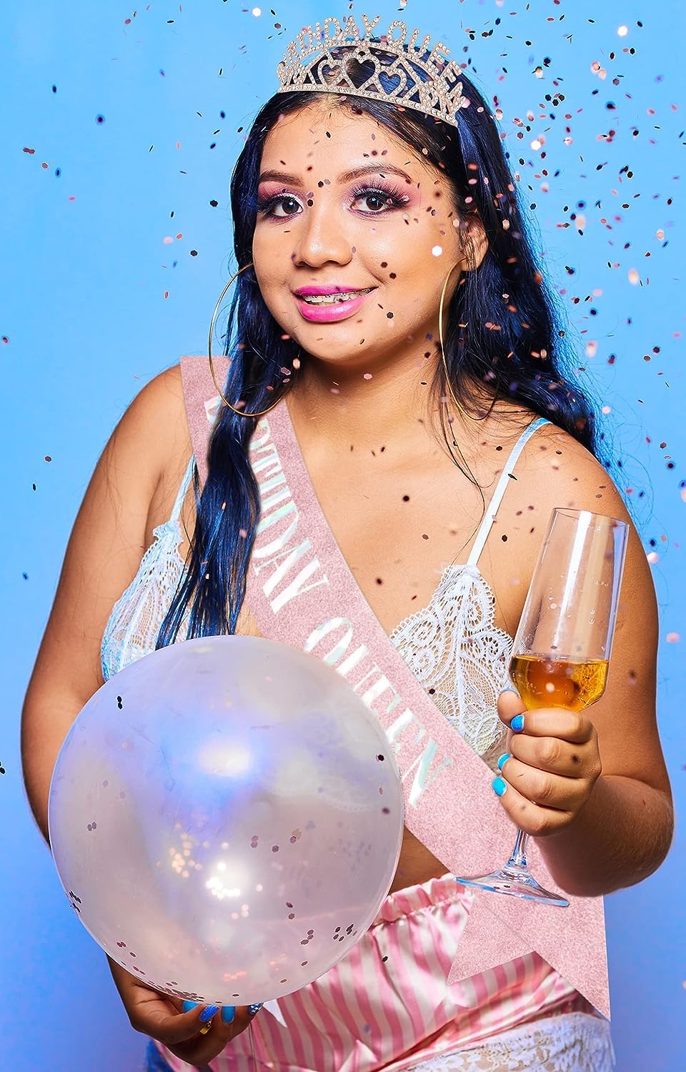 Shining Diva Fashion Birthday Sash & Crown Set - 2 Pcs | Elegant Birthday Queen Accessories | Perfect Gift for Best Friend, Sister, Teenager | Ideal for Birthday Parties, Photo Shoots & Celebrations