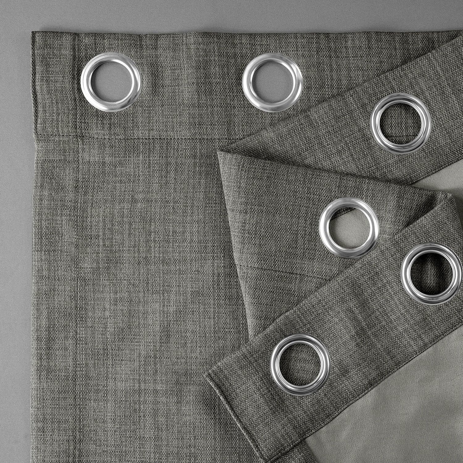 Grey Grommet Textured Faux Linen Blackout Curtains for Living Room & Bedroom - Light Blocking Thermal Insulated Window Drapes for Home Decor