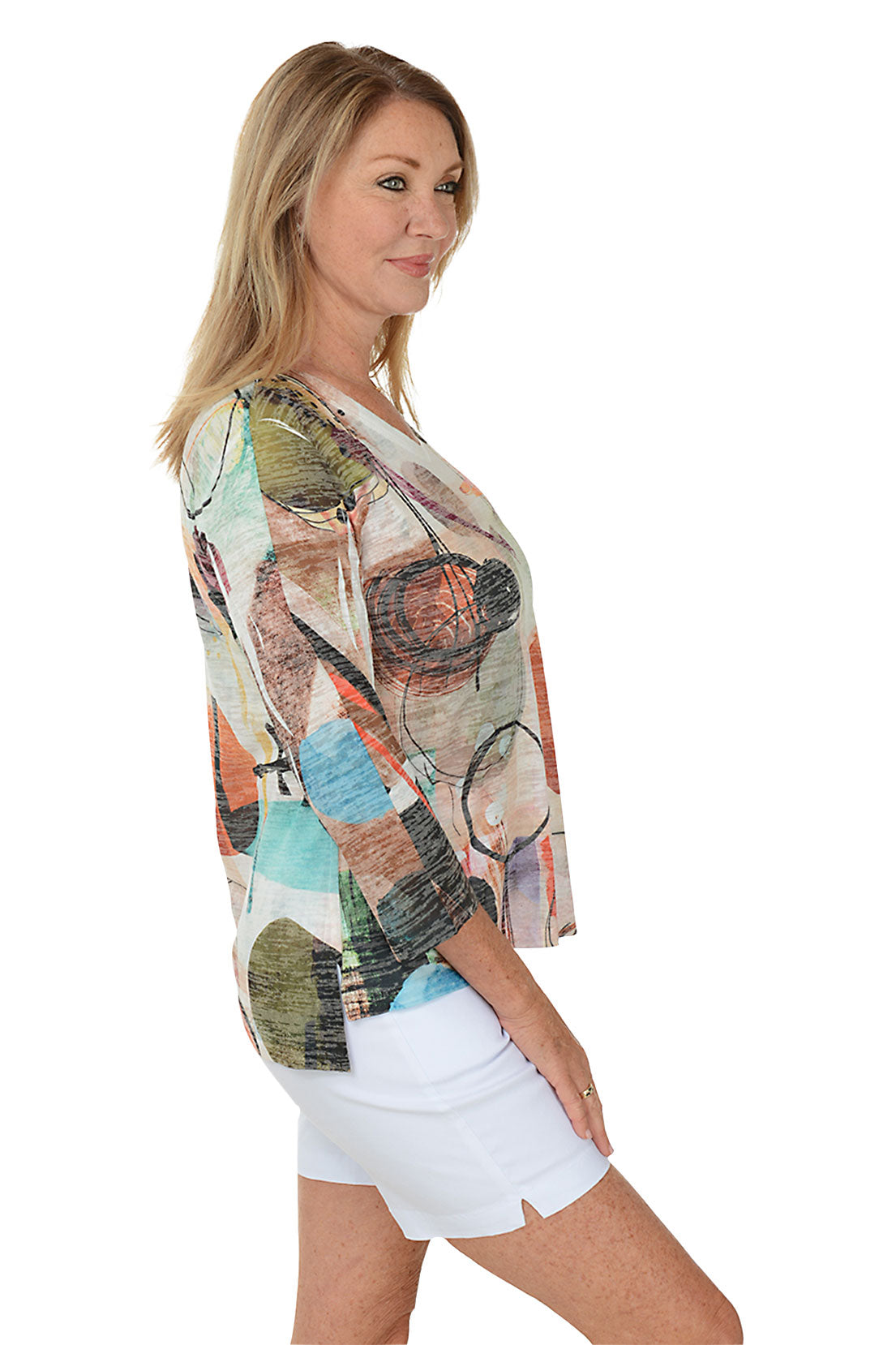 Toscana High Low Burnout Knit Top - Women's Fashion Casual V-Neck Blouse for Summer & Fall | Perfect for Parties, Dates & Office Wear