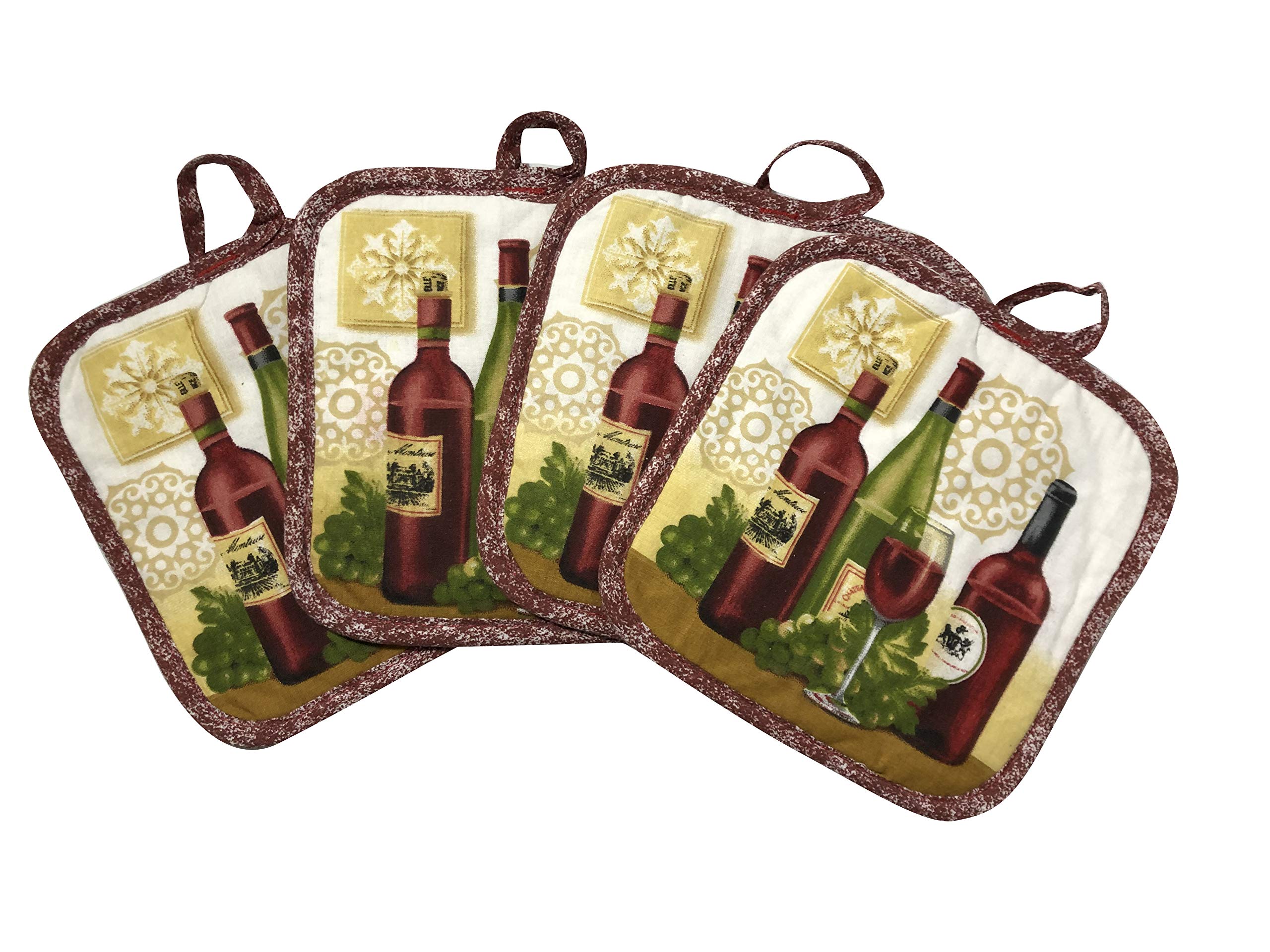 4-Pack Heat Resistant Kitchen Pot Holders - Wine Bottle Design for Cooking, Baking & Serving - Perfect for Hot Pans, Casserole Dishes & Entertaining Guests