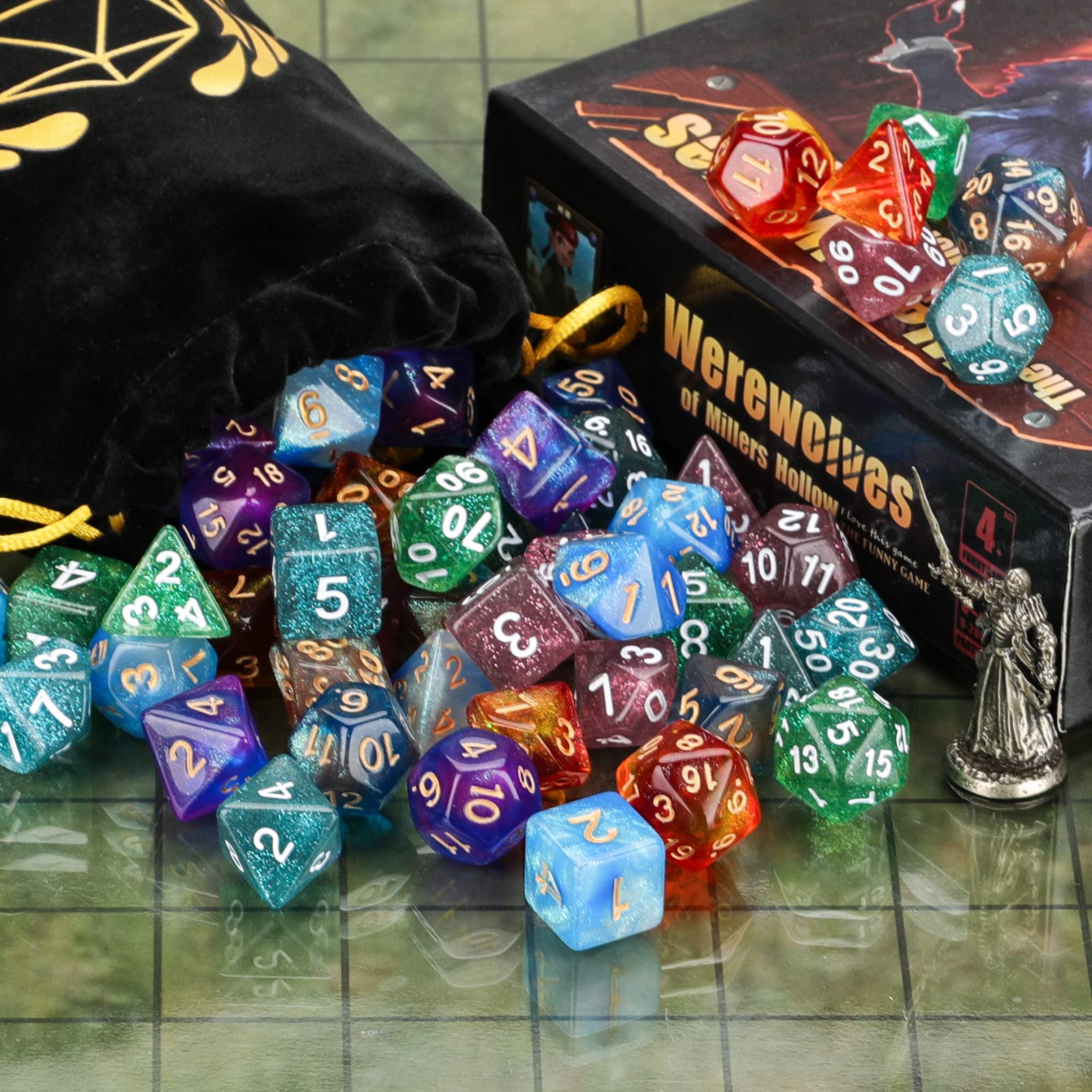 Coyeekn 7x7 Complete DND Dice Set (49 Pieces) - Polyhedral RPG Dice for Dungeons & Dragons, Pathfinder, MTG & Tabletop Games - Includes Storage Pouch - Perfect for D&D Campaigns, Game Nights & Roleplaying Adventures