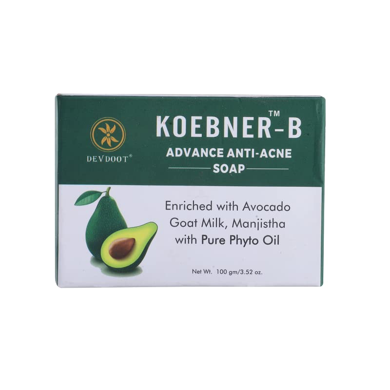 DEVDOOT Koebner-b Advanced Anti-Acne Soap with Avocado & Goat Milk - Enriched with Manjistha & Pure Phyto Oil (100g) - Gentle Cleansing for Oily & Acne-Prone Skin - Perfect for Daily Face Wash & Acne Treatment