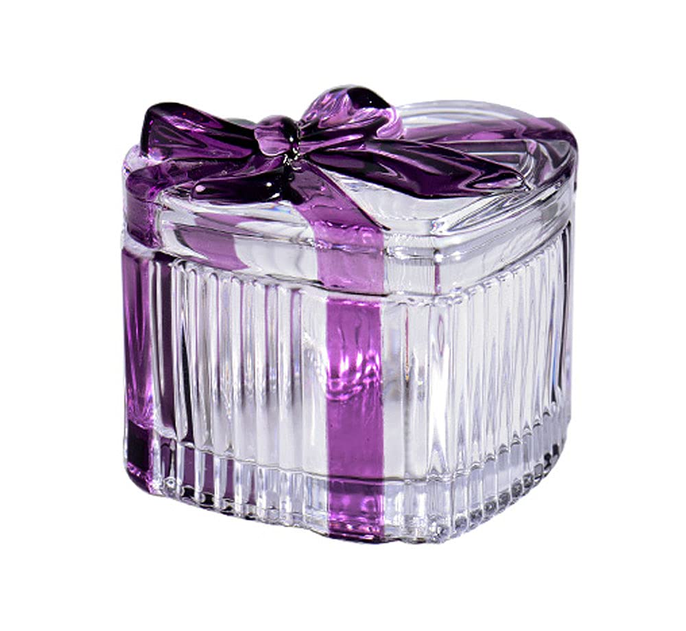 Elegant Embossed Heart-Shaped Bowknot Glass Jewelry Storage Box with Lid - Perfect for Organizing Rings, Necklaces & Candy - Ideal for Valentine's Gift, Wedding Favors & Home Decor