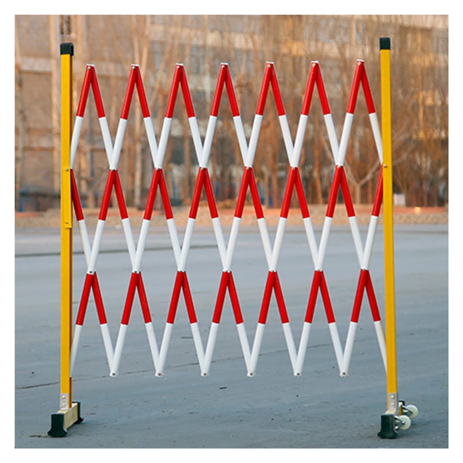 Expandable Portable Road Safety Barrier with Wheels - 1.2x2m Red & White Construction Barricade for Parking Lots, Traffic Control & Event Safety | Heavy-Duty Mobile Fence for Work Zones, Crowd Management & Temporary Roadblocks