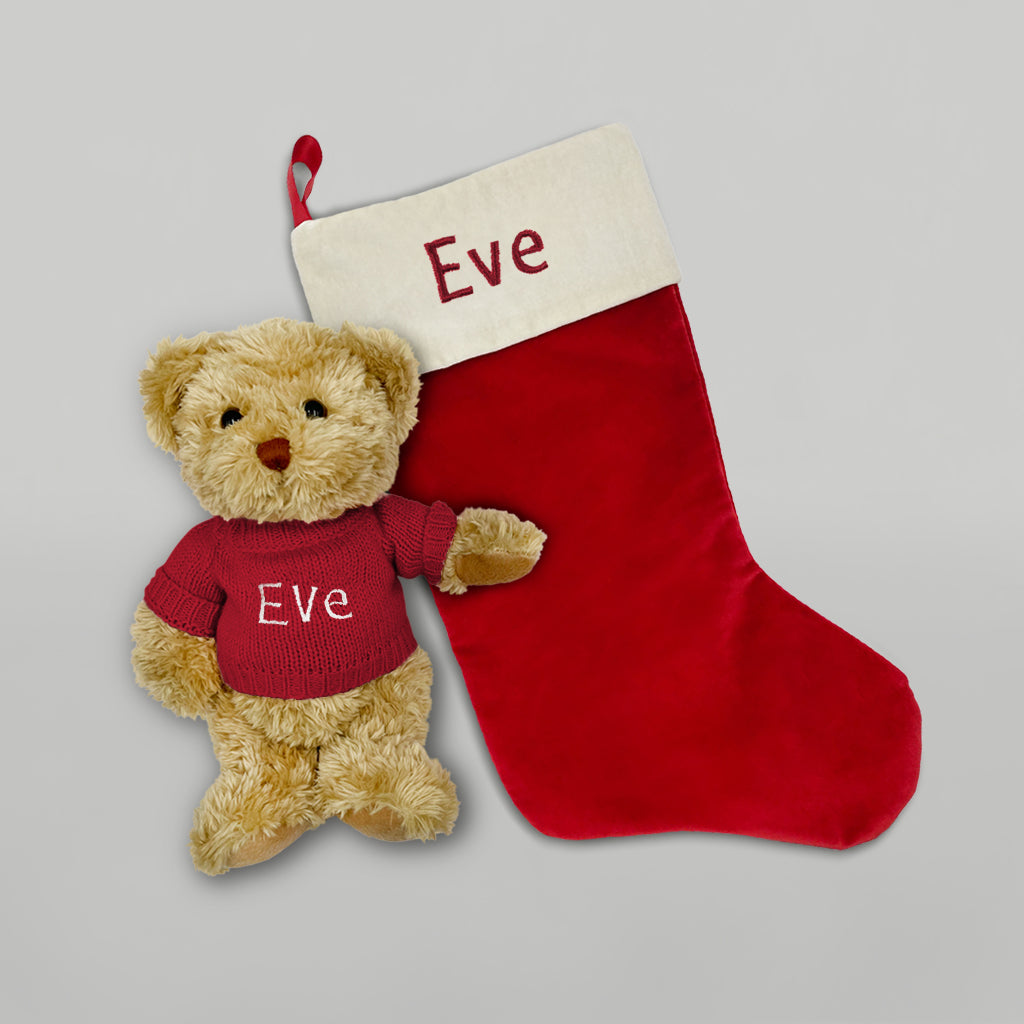 Personalized Red Christmas Stocking for Kids - Bertie Bear Custom Holiday Gift for Stocking Stuffers & Festive Decorations