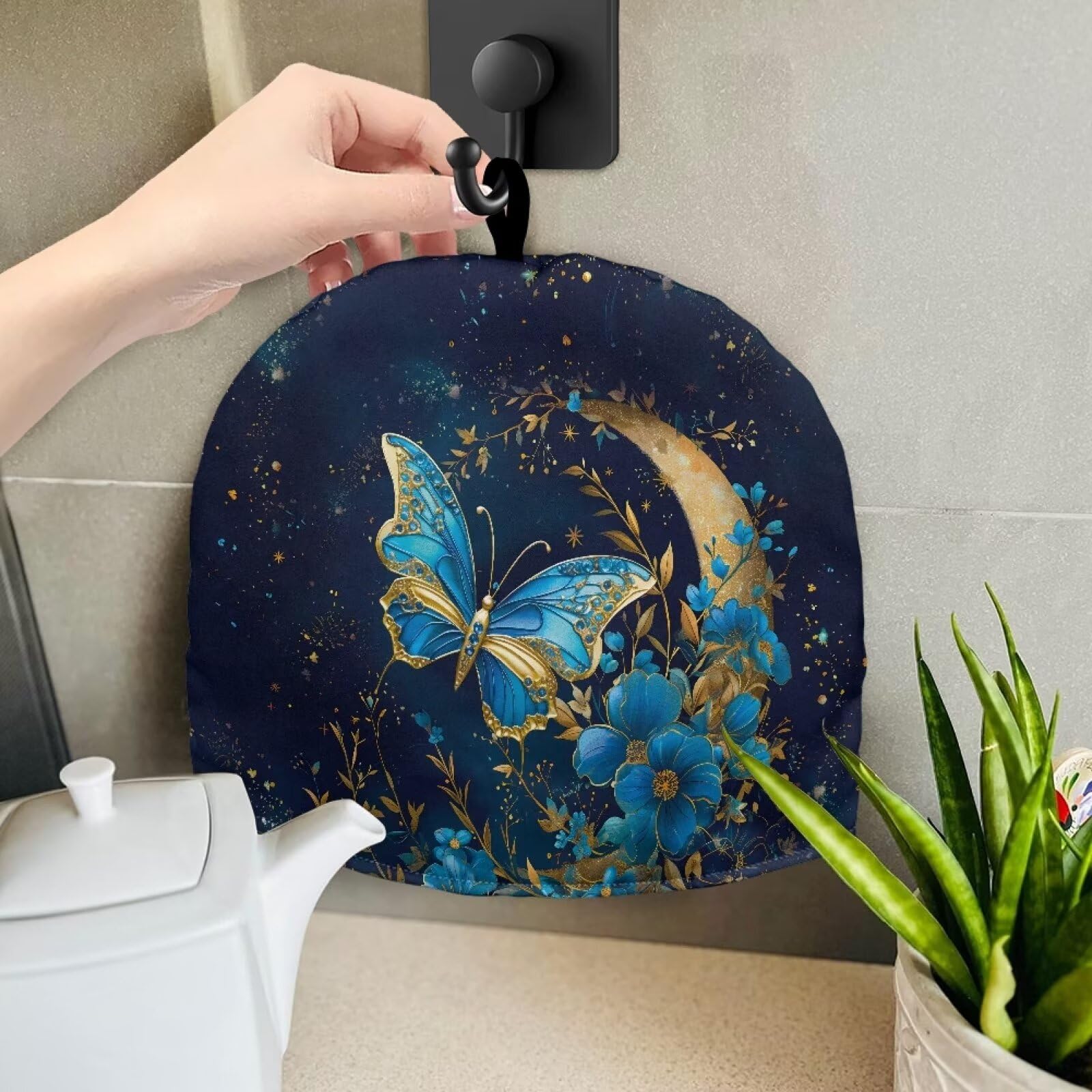 Blue Butterfly Tea Cozy - Foldable Insulated Teapot Cover for Heat Retention & Dust Protection - Soft Decorative Kitchen Accessory for Home & Tea Parties - Perfect for Afternoon Tea, Bridal Showers & Cozy Decor