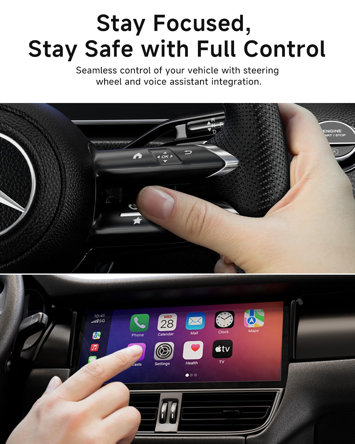 2-in-1 Wireless CarPlay & Android Auto Adapter - Mini Bluetooth Dongle for iPhone & Android - Fast Connection, Easy Installation - Perfect for Tesla, Toyota, Honda & More - Upgrade Your Driving Experience