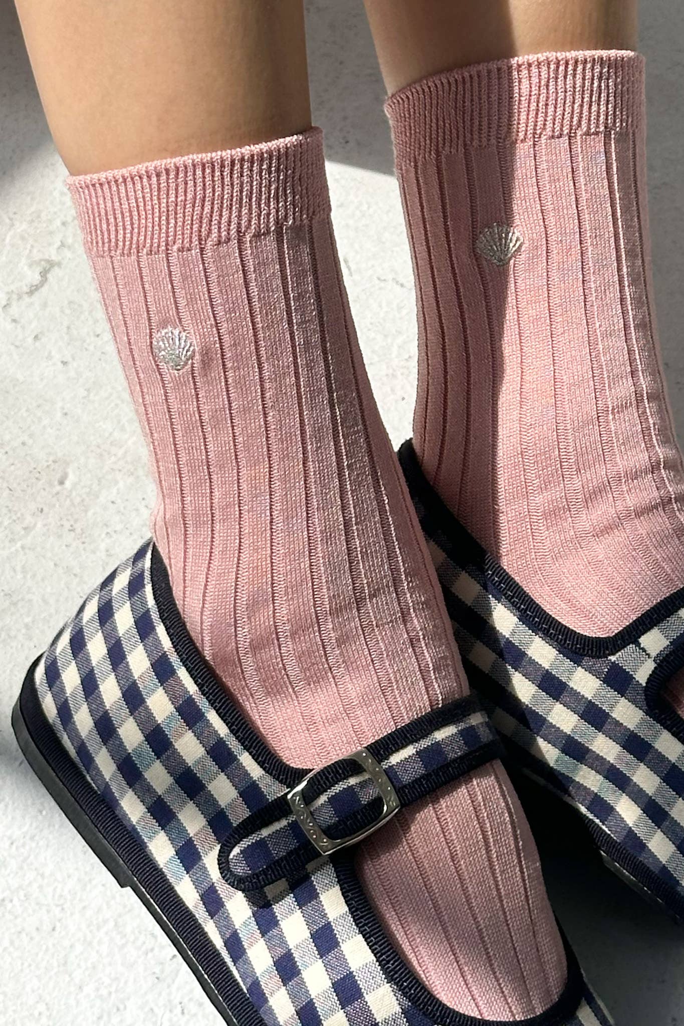 Embroidered Her Socks - Pink & Silver Seashell Design | Women's Fashion Socks for Casual Wear, Gifts & Beach Outfits