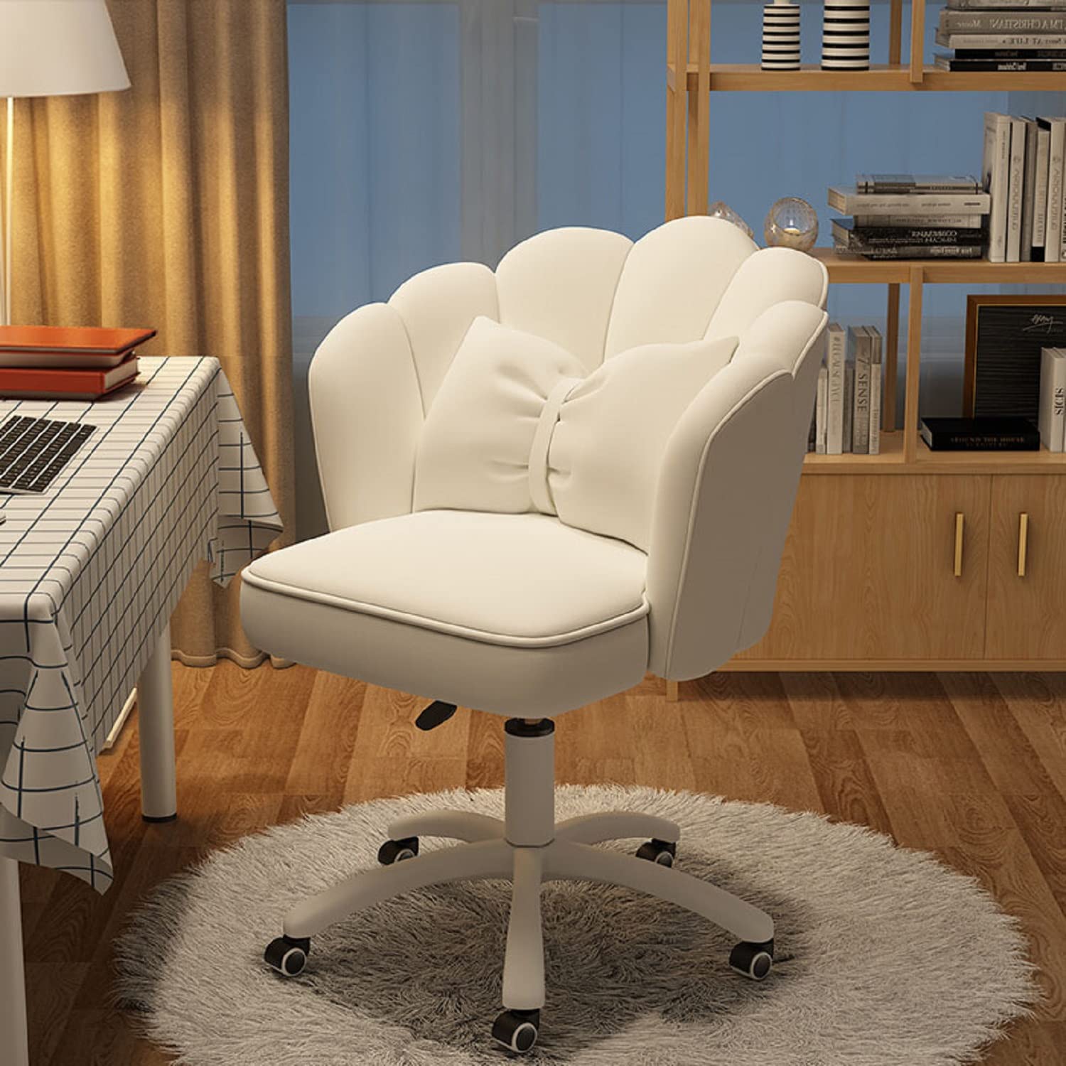 Elegant Velvet Petal Desk Chair with Bow Cushion - Comfortable Home Office & Makeup Vanity Chair for Bedroom, Study, or Computer Workspace - Perfect Butterfly Accent Chair for Women's Workspace & Dressing Area