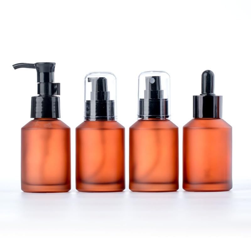 1Pc Brown Frosted Glass Pump Bottle - 30ml Refillable Lotion Dispenser for Travel, Cosmetics & Toiletries | Leak-Proof Container for Makeup, Skincare & Sample Liquids | Perfect for Home, Salon & On-the-Go Use