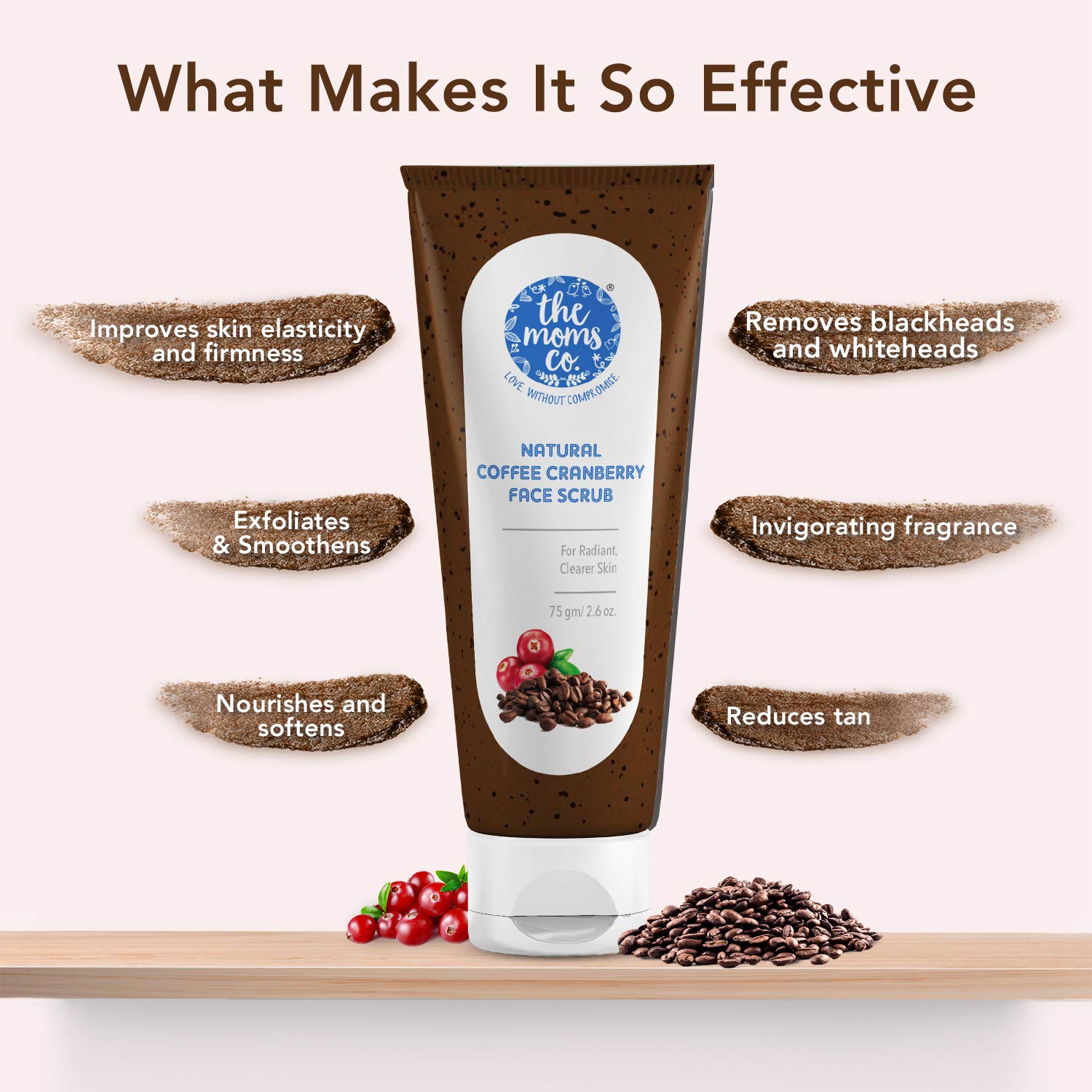 The Moms Co Natural Cranberry Coffee Face Scrub with Vitamin C - Exfoliating & Brightening Treatment for Radiant Skin (75g) | Perfect for Daily Skincare Routine & Glowing Complexion