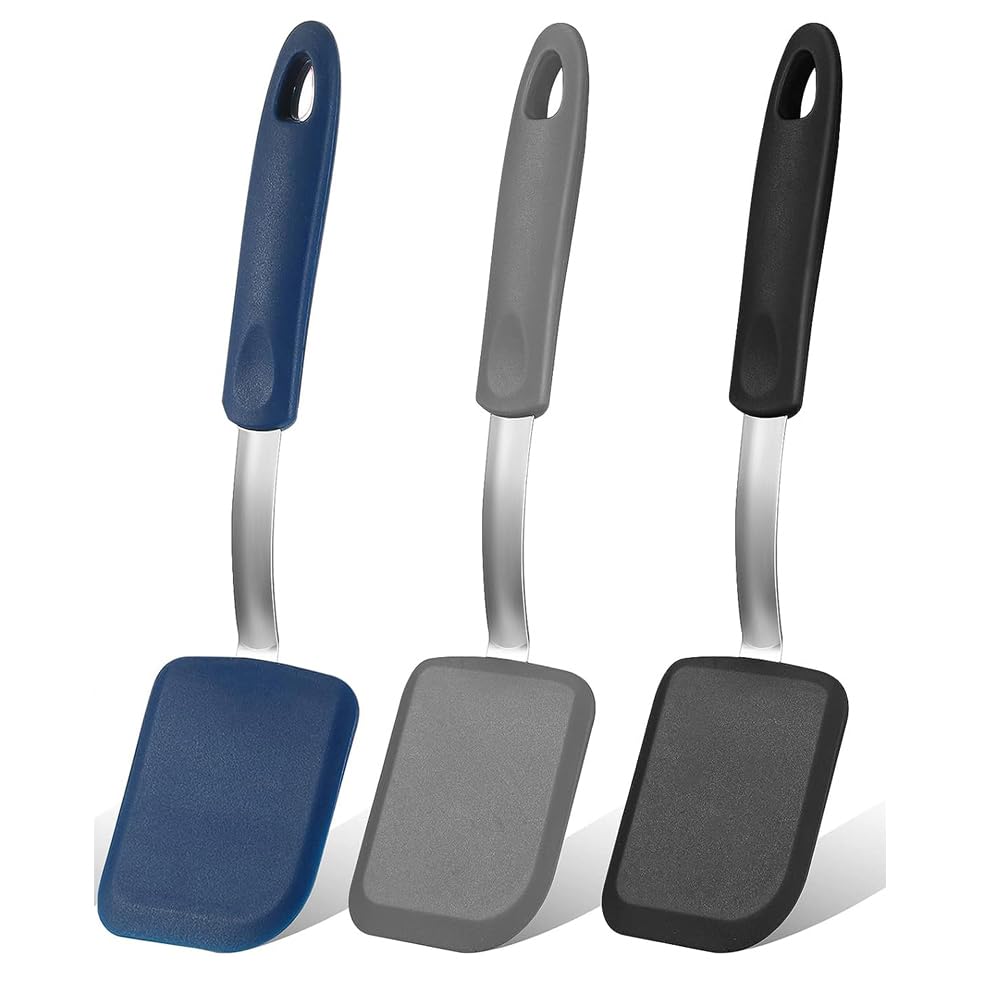 BSL® 3-Pack Small Silicone Spatulas - Flexible Brownie Turner, Heat Resistant & Non-Scratch Cookie Flipper for Nonstick Cookware - Perfect for Baking, Eggs, Pancakes & Delicate Desserts