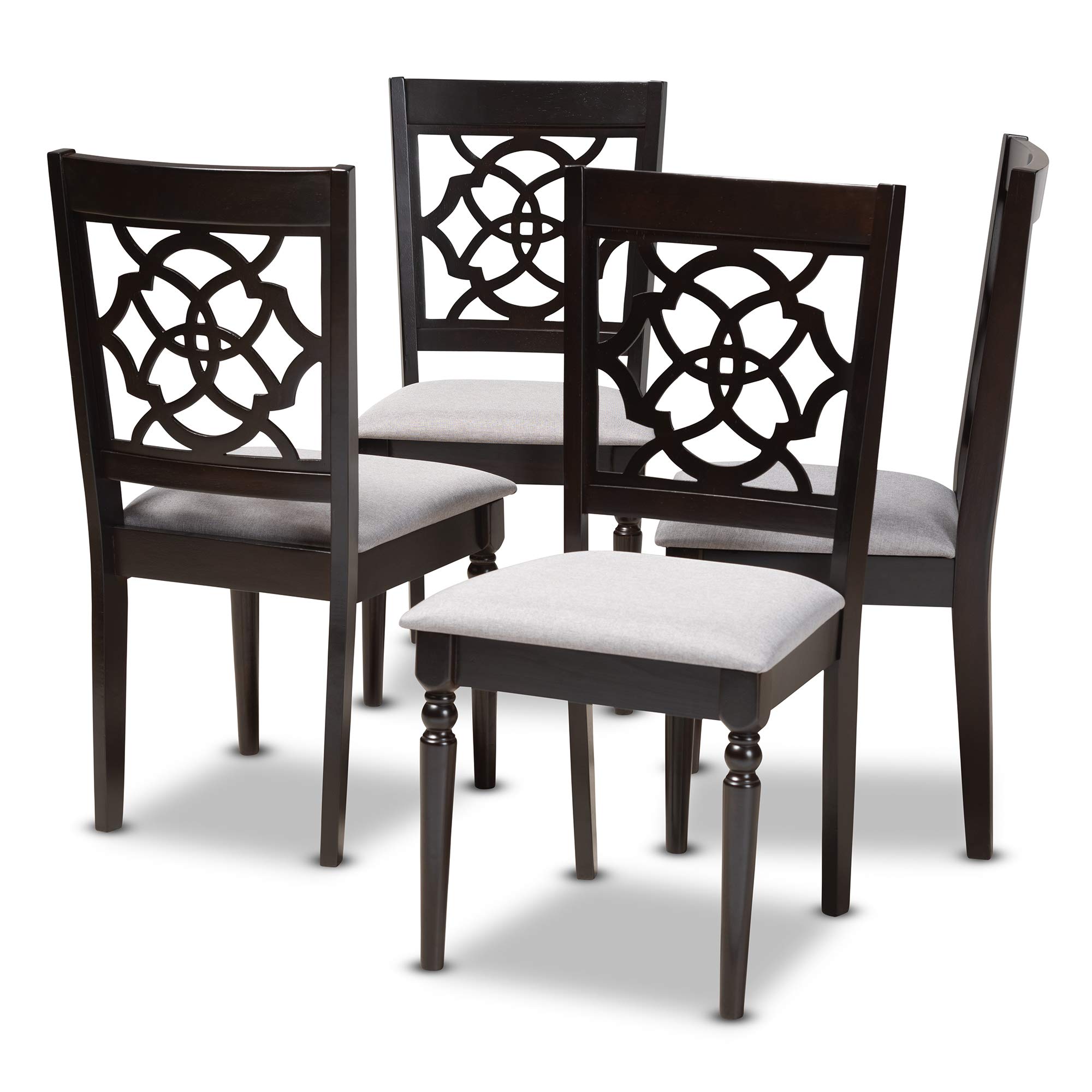 Baxton Studio Renaud Dining Chair - Grey Fabric Upholstered with Espresso Brown Wood Frame - Modern Kitchen & Dining Room Furniture for Home & Restaurant Use