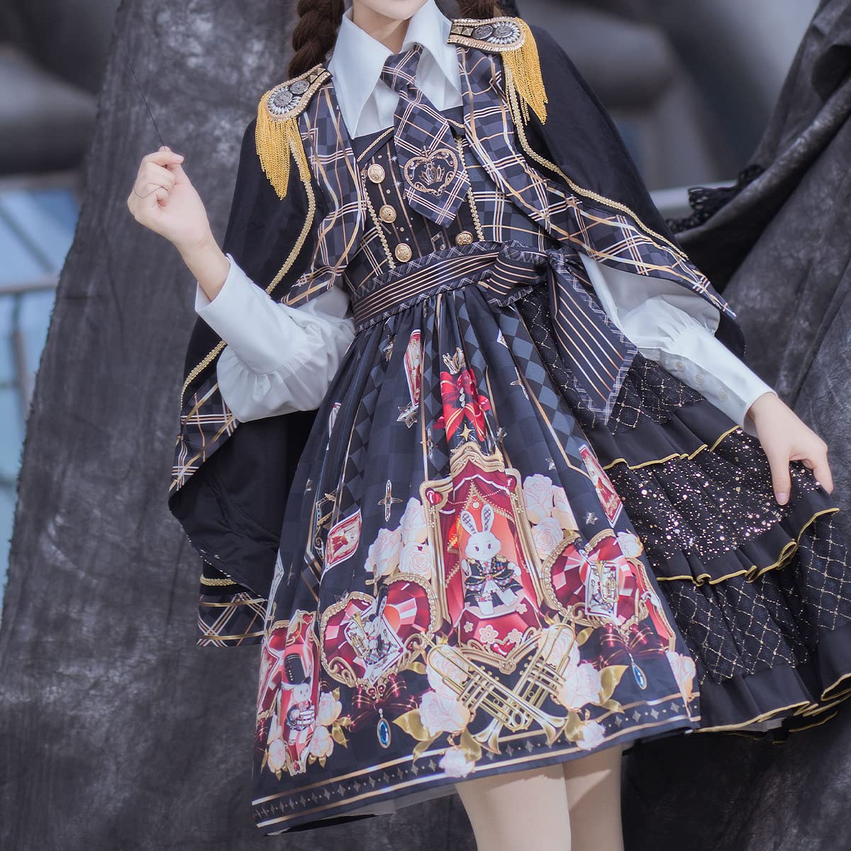Gothic Princess Dress Set for Women - 3-Piece Halloween Costume with Cute Print | Perfect for Cosplay, Parties & Gothic Fashion
