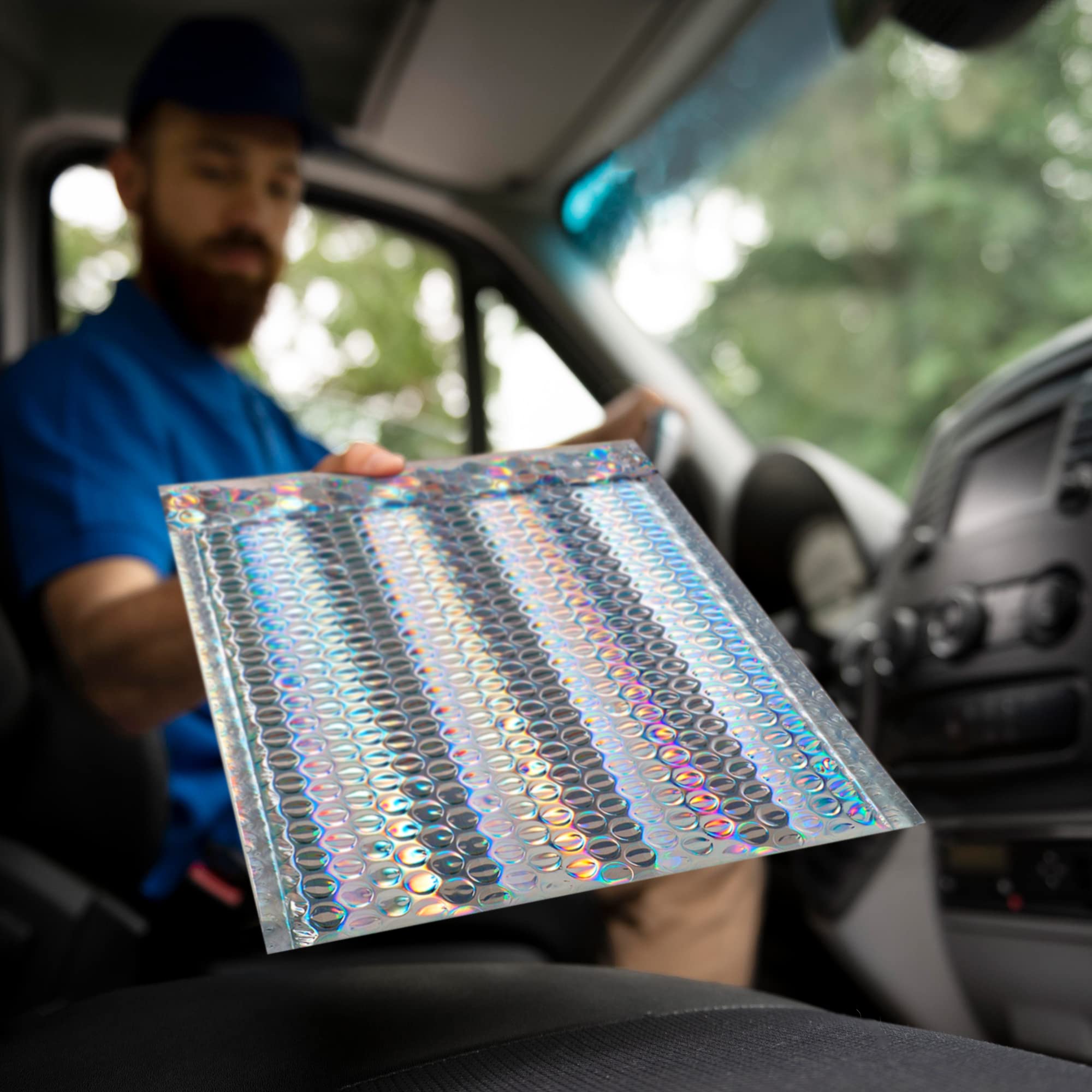 ABC Holographic Metallic Bubble Mailers - 8.5x11 Inch Waterproof Poly Envelopes (100 Pack) | Self-Sealing Shipping Bags for Ecommerce, Jewelry & Small Items | Durable Metallic Packaging for Online Stores & Gift Wrapping