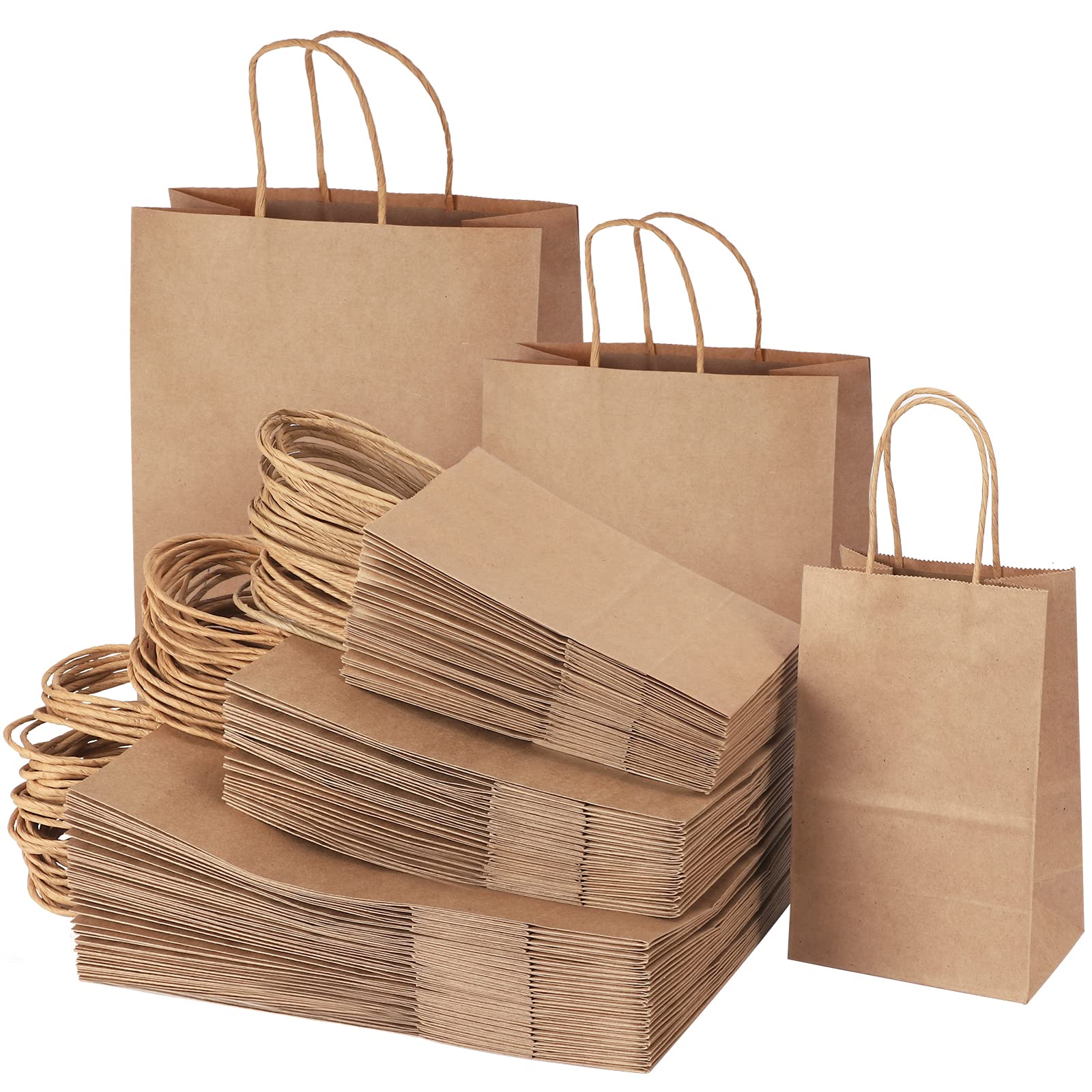 TOMNK 120pcs Brown Kraft Paper Bags with Handles - Assorted Sizes Bulk Gift Bags for Business, Shopping & Retail - Perfect for Parties, Weddings & Eco-Friendly Packaging