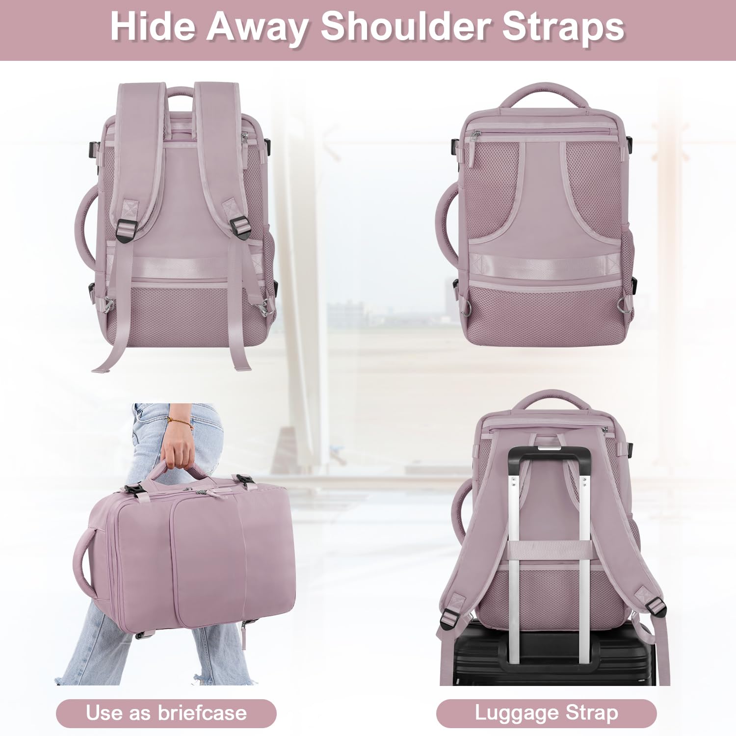 **Women's Travel Laptop Backpack - 16 Inch Flight Approved Personal Item Size, Multi-Pocket Waterproof College Computer Bag - Perfect for Air Travel, Commuting & Casual Daypack**