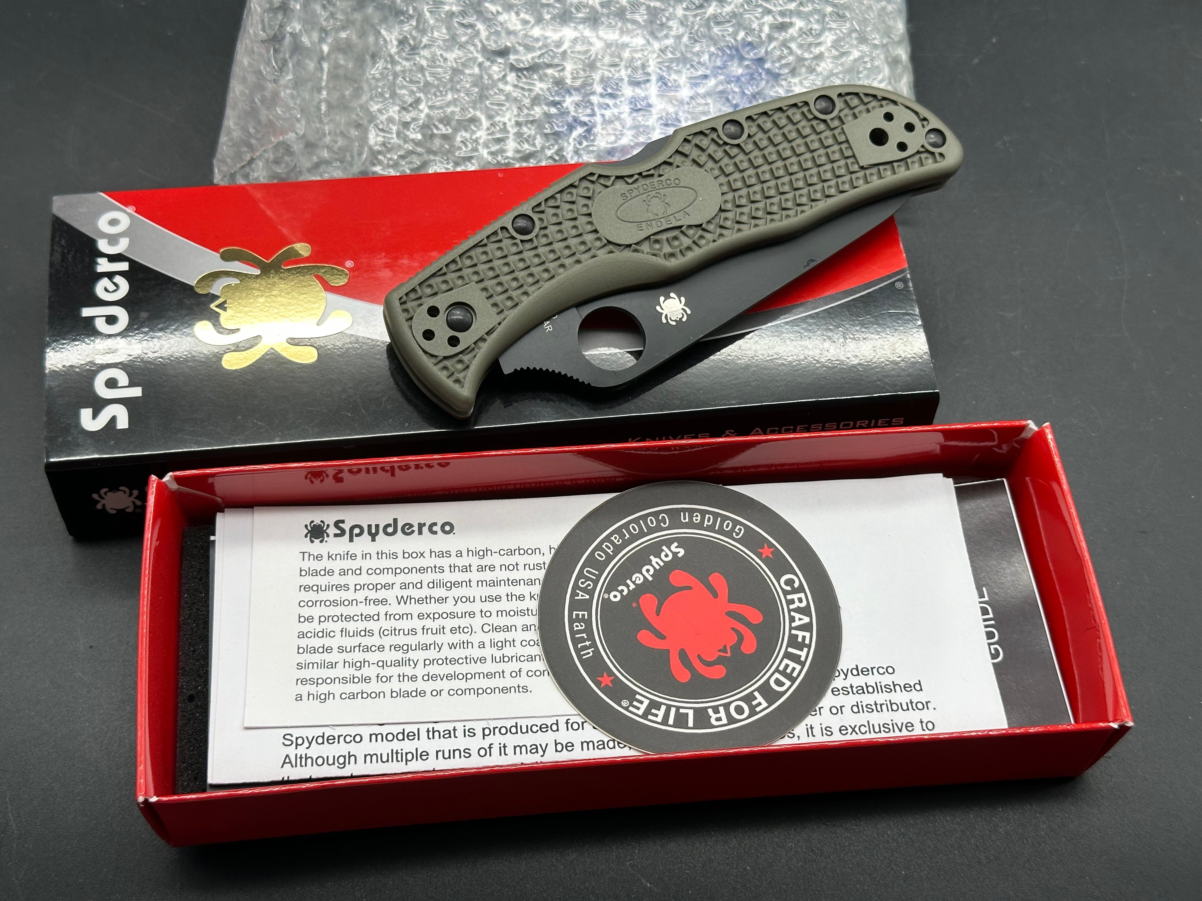 Spyderco Endela Folding Knife - OD Green FRN Handle, Cruwear Steel Blade - New in Box - Perfect for Camping, Hiking & Everyday Carry (EDC)