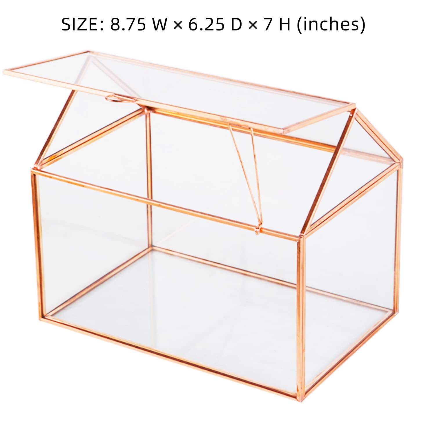 Rose Gold Geometric Glass Terrarium with Swing Lid - House Shape Tabletop Planter for Succulents, Air Plants, Moss & Ferns - Perfect for Home Decor, Office Desk & Reptile Habitat