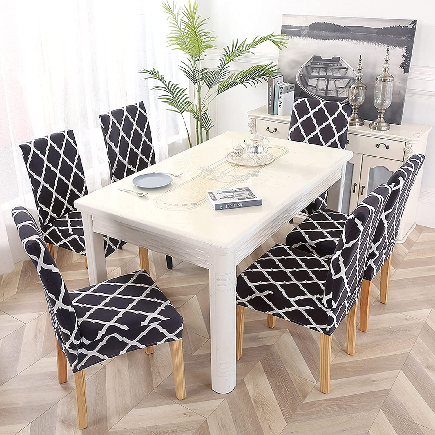 Premium Elastic Dining Chair Covers Set of 4 - Stretchable, Washable & Removable Seat Protectors for Kitchen, Wedding, Banquet & Party Decor (Black) | Perfect for Home, Restaurant & Event Decoration