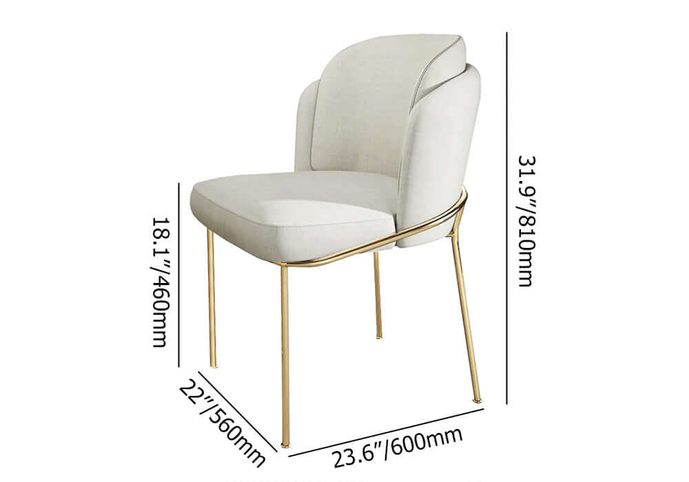 Modern White Dining Chair - Cotton & Linen Upholstered Side Chair with Gold Finish - Perfect for Kitchen, Dining Room & Home Office Decor